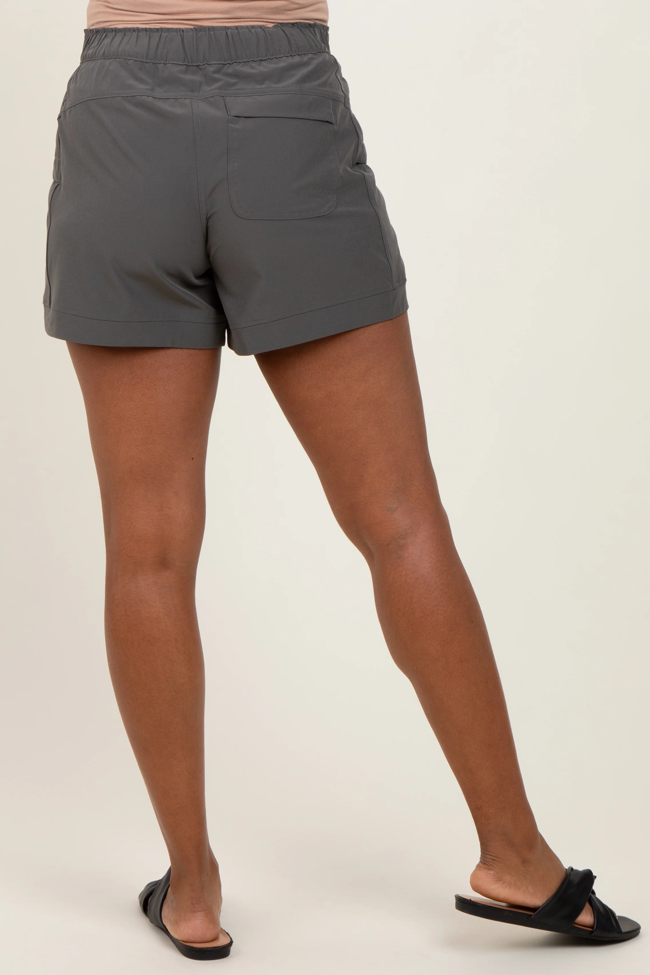 Olive Green Elastic Cargo Maternity Shorts - Image 4