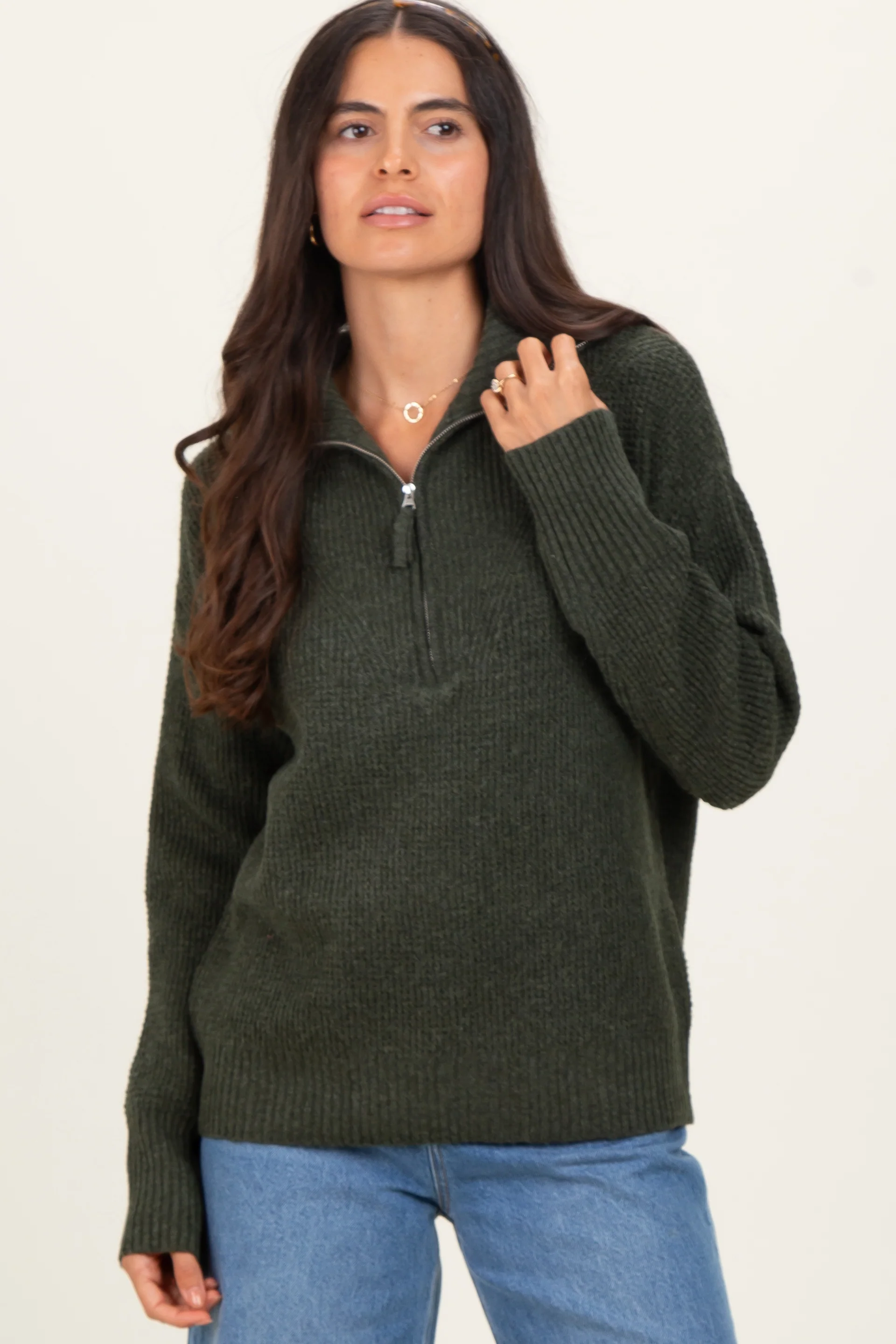 Olive Half Zip Pullover Sweater - Image 2