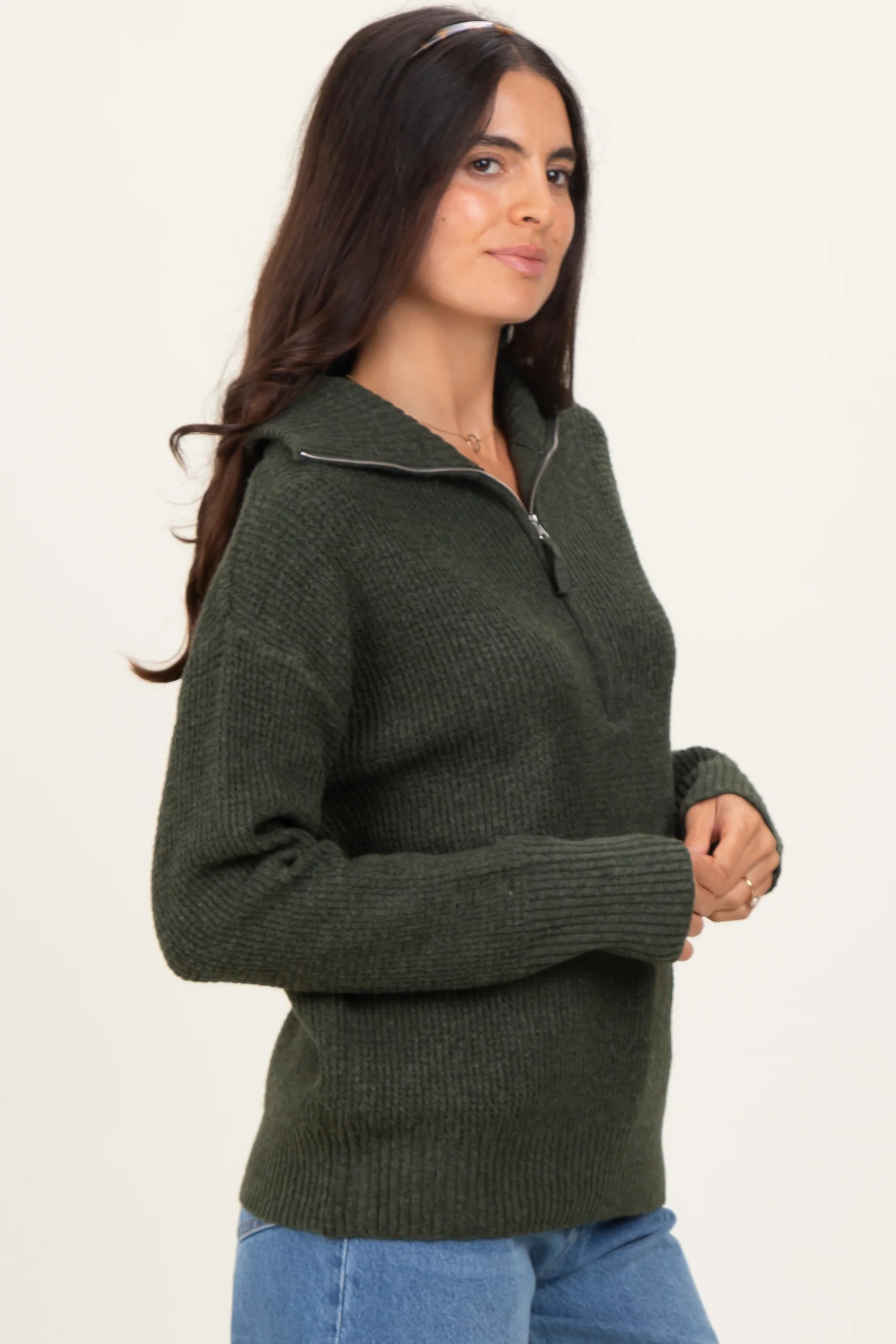 Olive Half Zip Pullover Sweater - Image 3