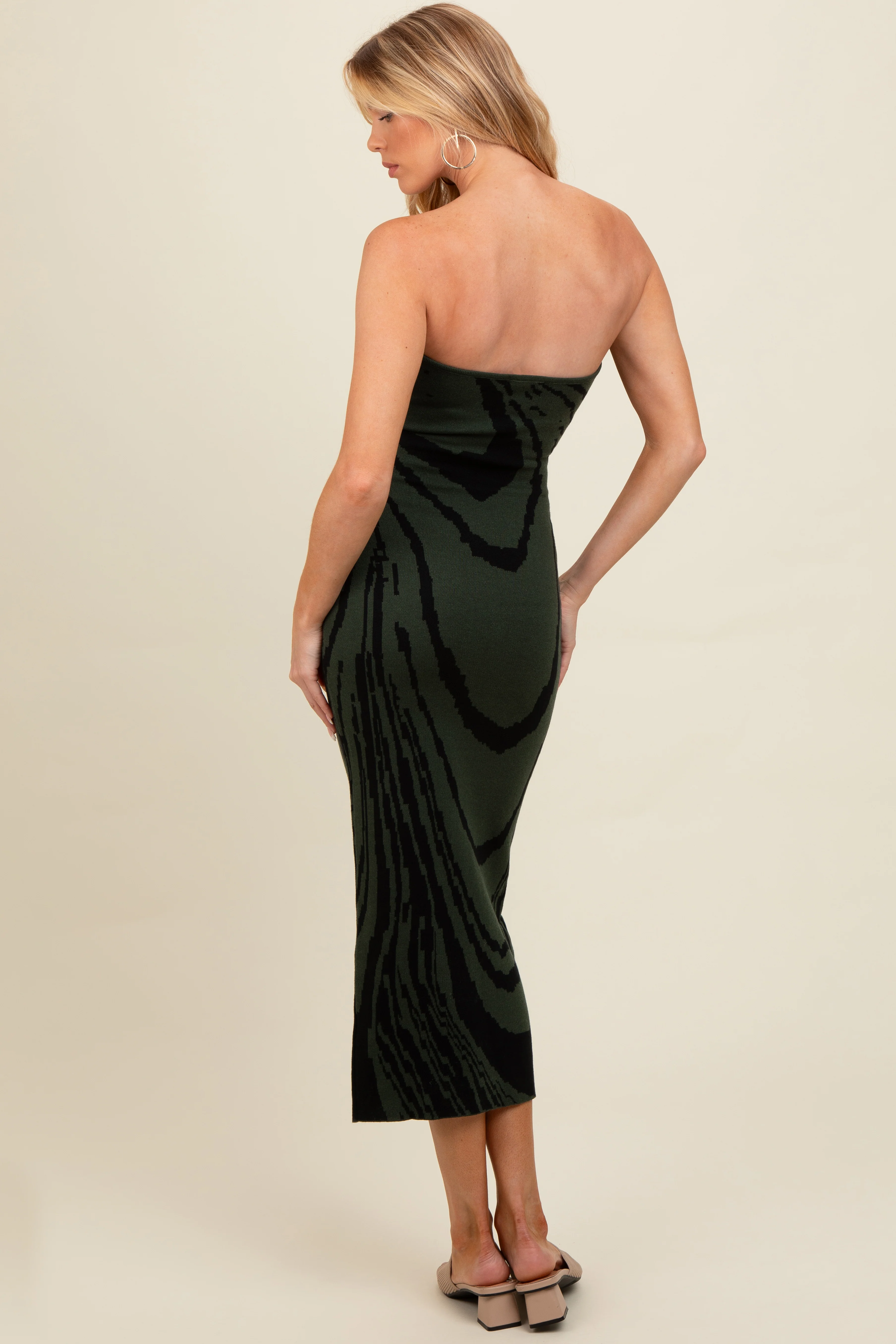 Olive Printed Strapless Cutout Fitted Maternity Maxi Dress - Image 4