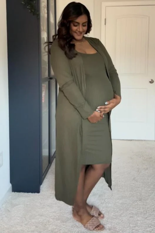 Olive Ribbed Cardigan 2 Piece Maternity Set - Image 8