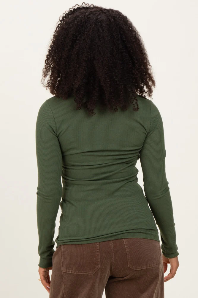 Olive Ribbed Long Sleeve Lettuce Trim Top - Image 4