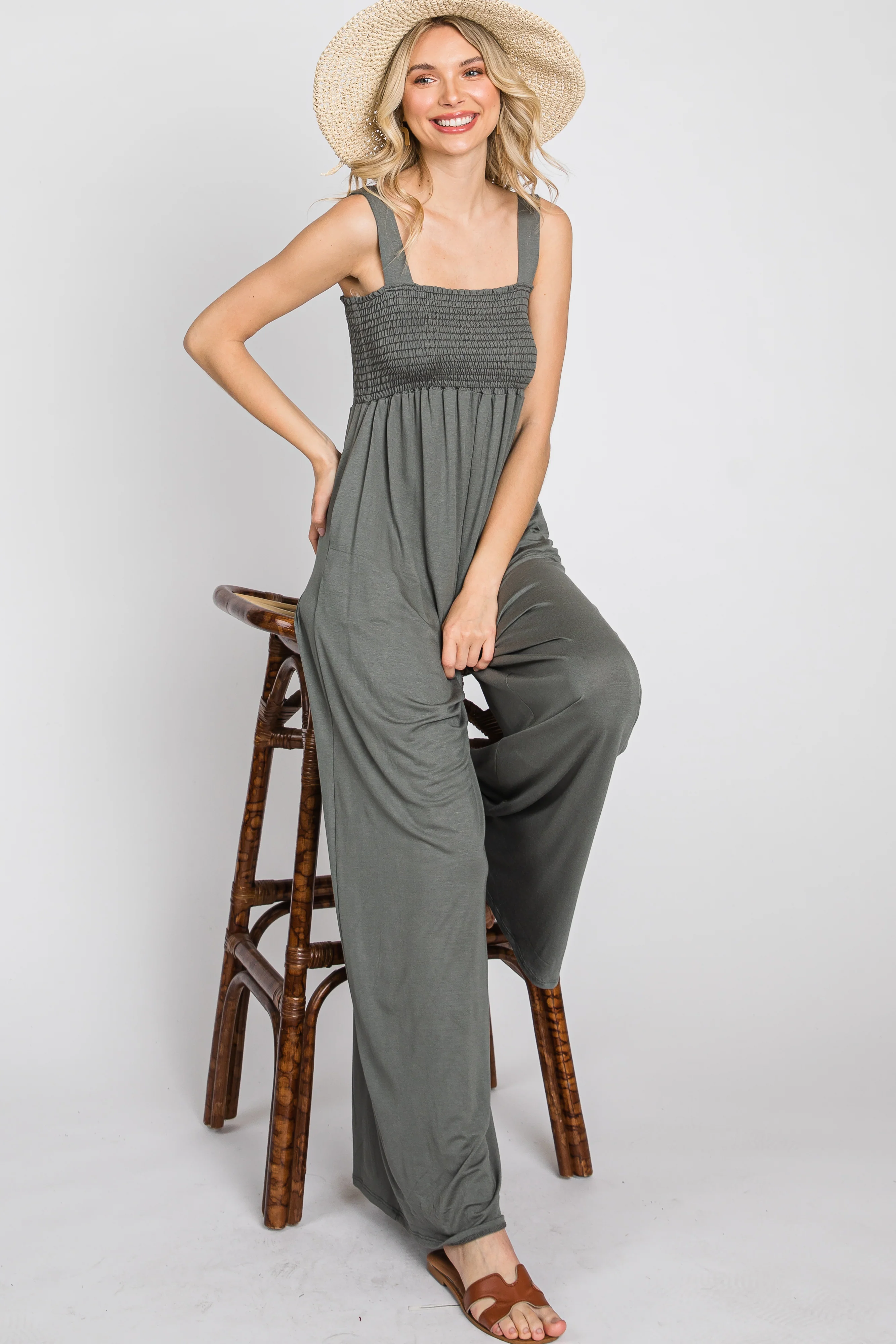 Olive Sleeveless Wide Leg Jumpsuit - Image 11
