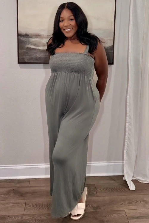 Olive Sleeveless Wide Leg Jumpsuit - Image 14
