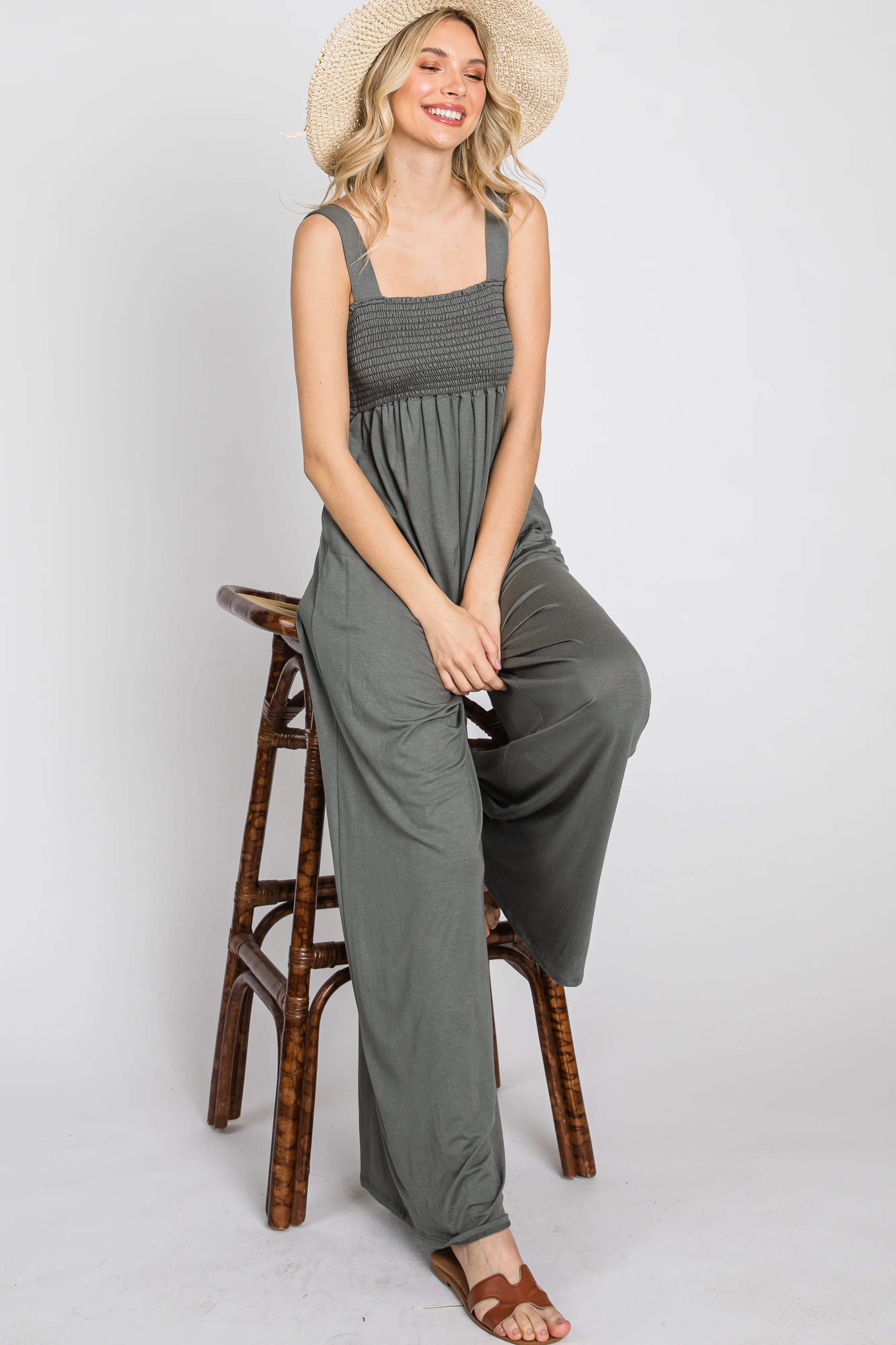 Olive Sleeveless Wide Leg Maternity Jumpsuit - Image 7