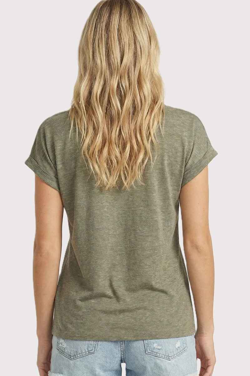 Olive Slub Knit V-Neck Top - Image 3