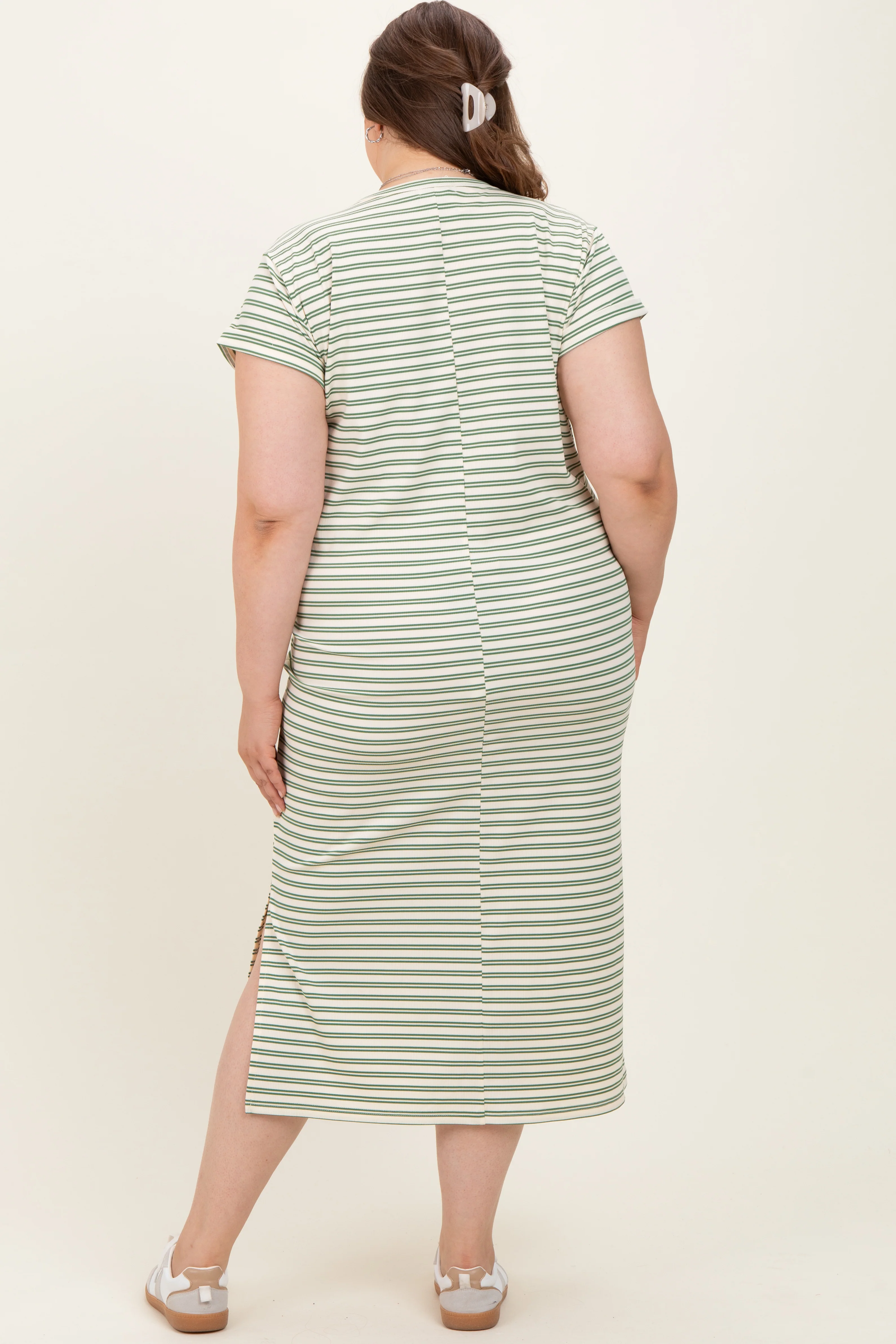 Olive Striped Maternity Plus Midi T-Shirt Dress - Image 4