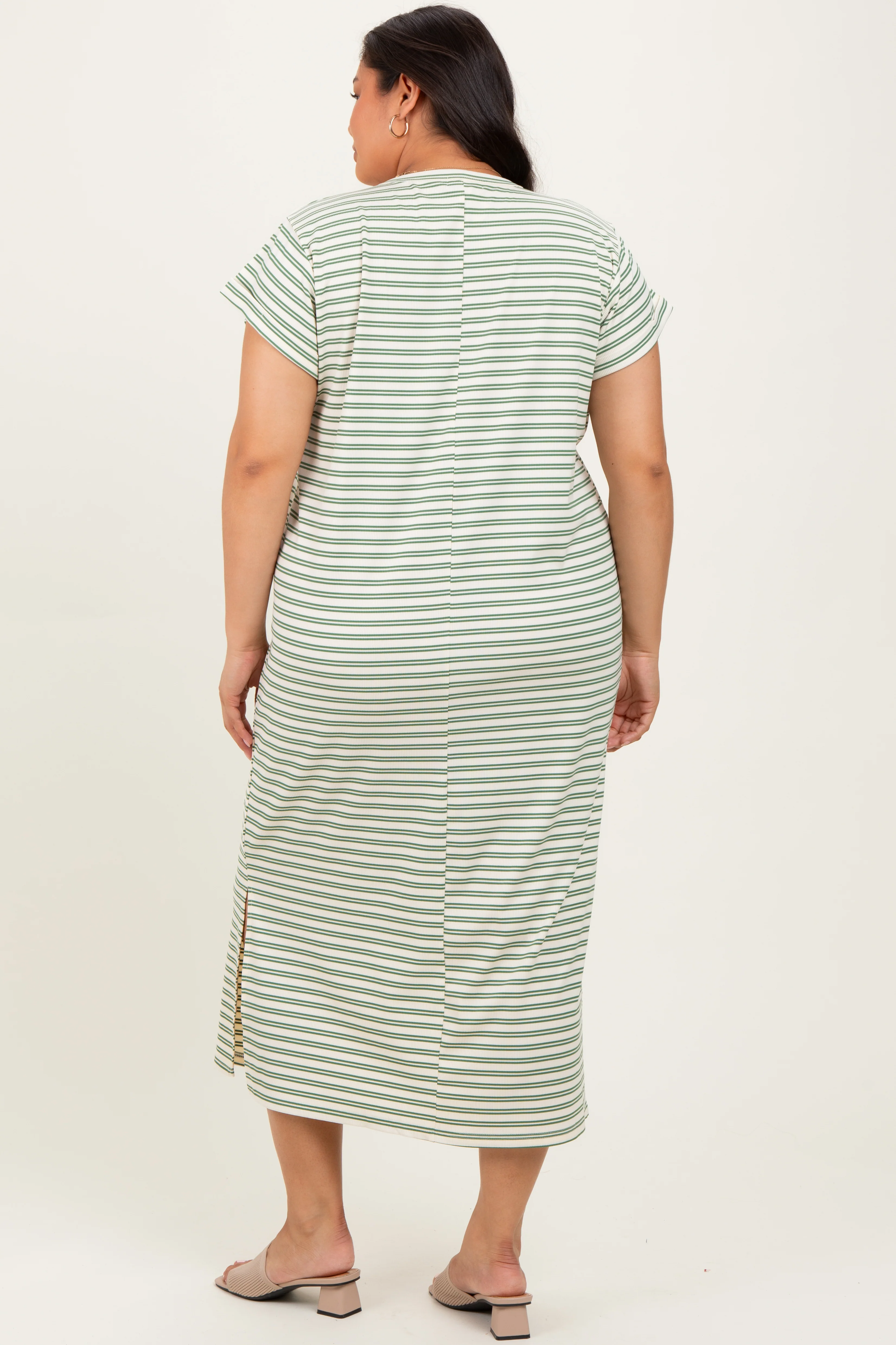Olive Striped Plus Midi T-Shirt Dress - Image 4