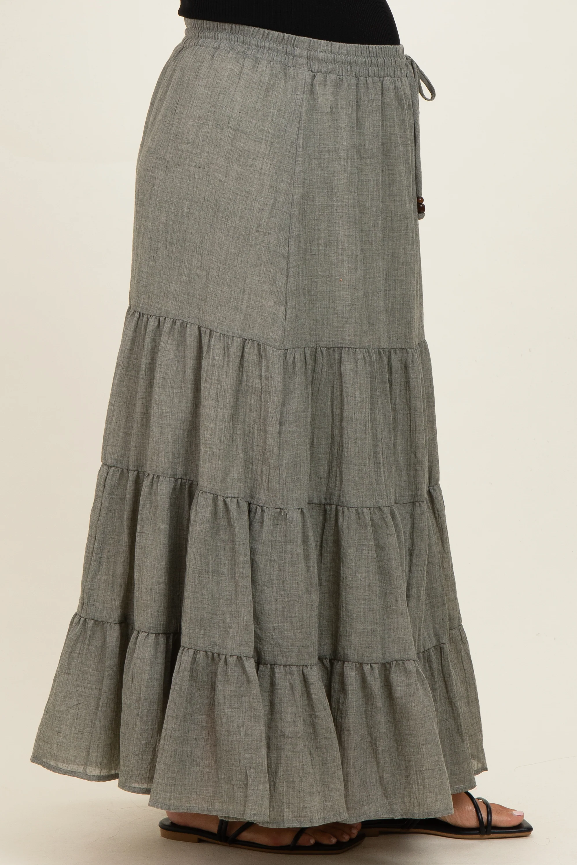 Olive Tiered Drawstring Maternity Maxi Skirt - Image 3