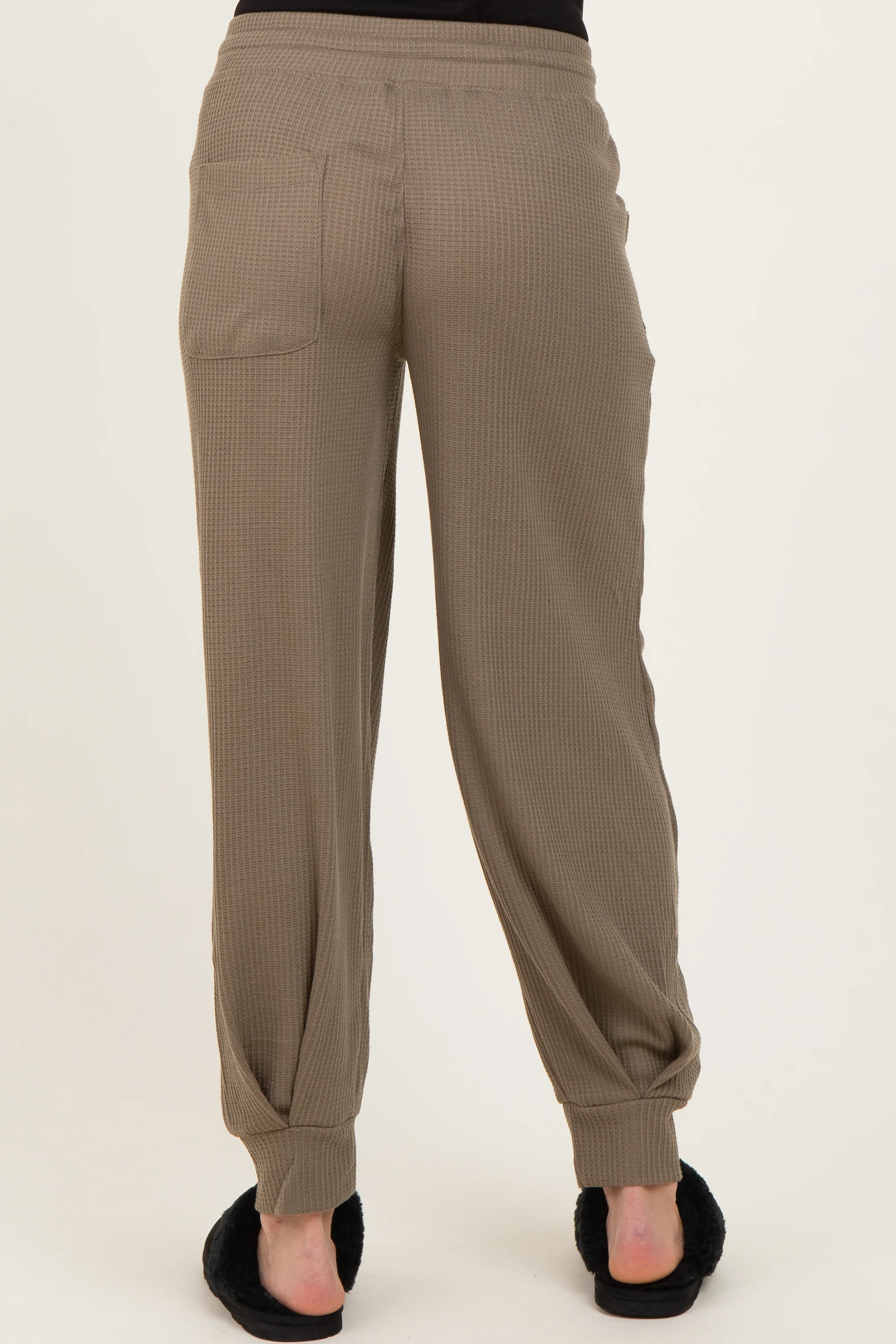 Olive Waffle Knit Raw Seam Maternity Joggers - Image 5