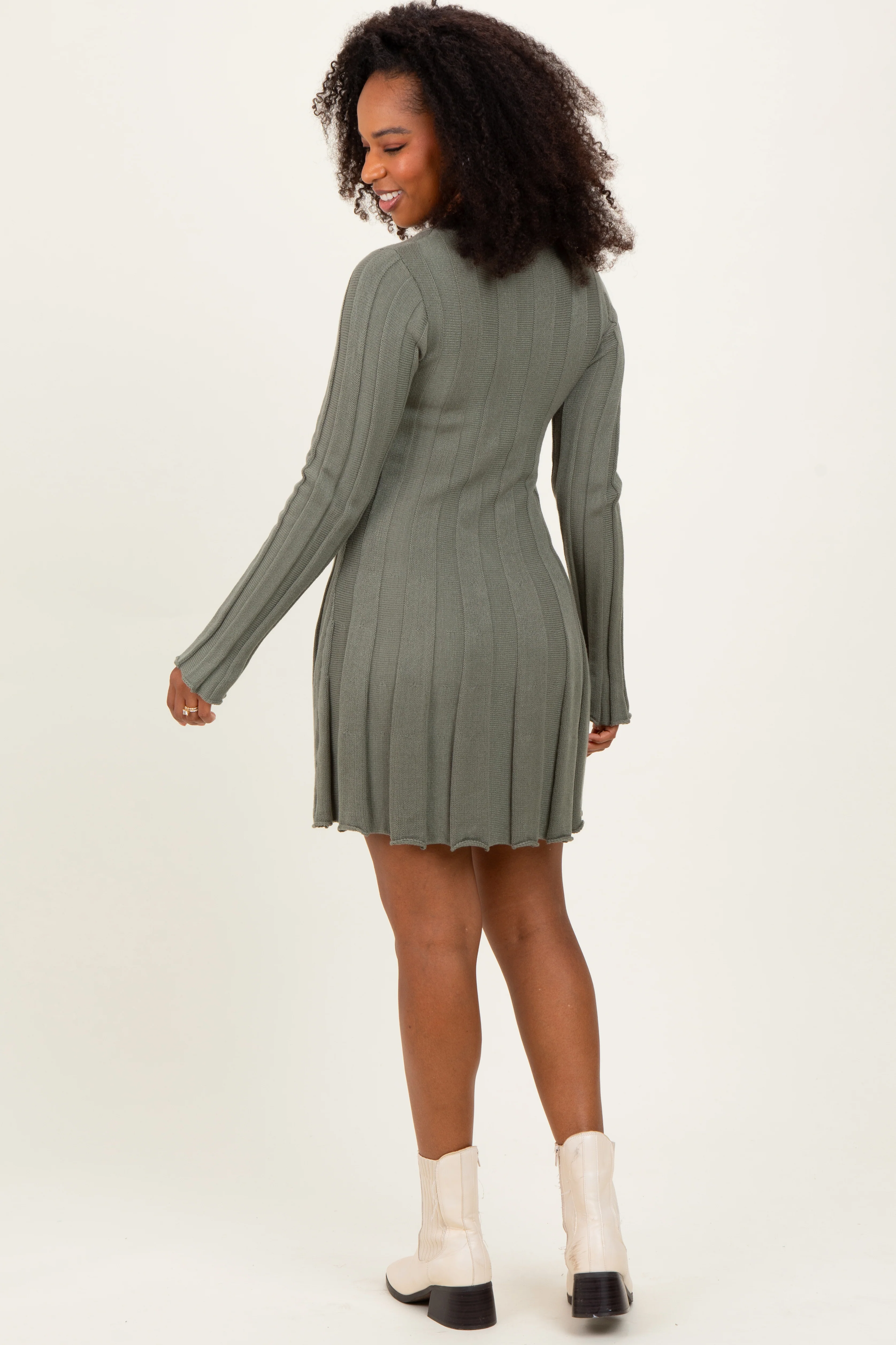 Olive Wide Rib Maternity Mini Dress - Image 4