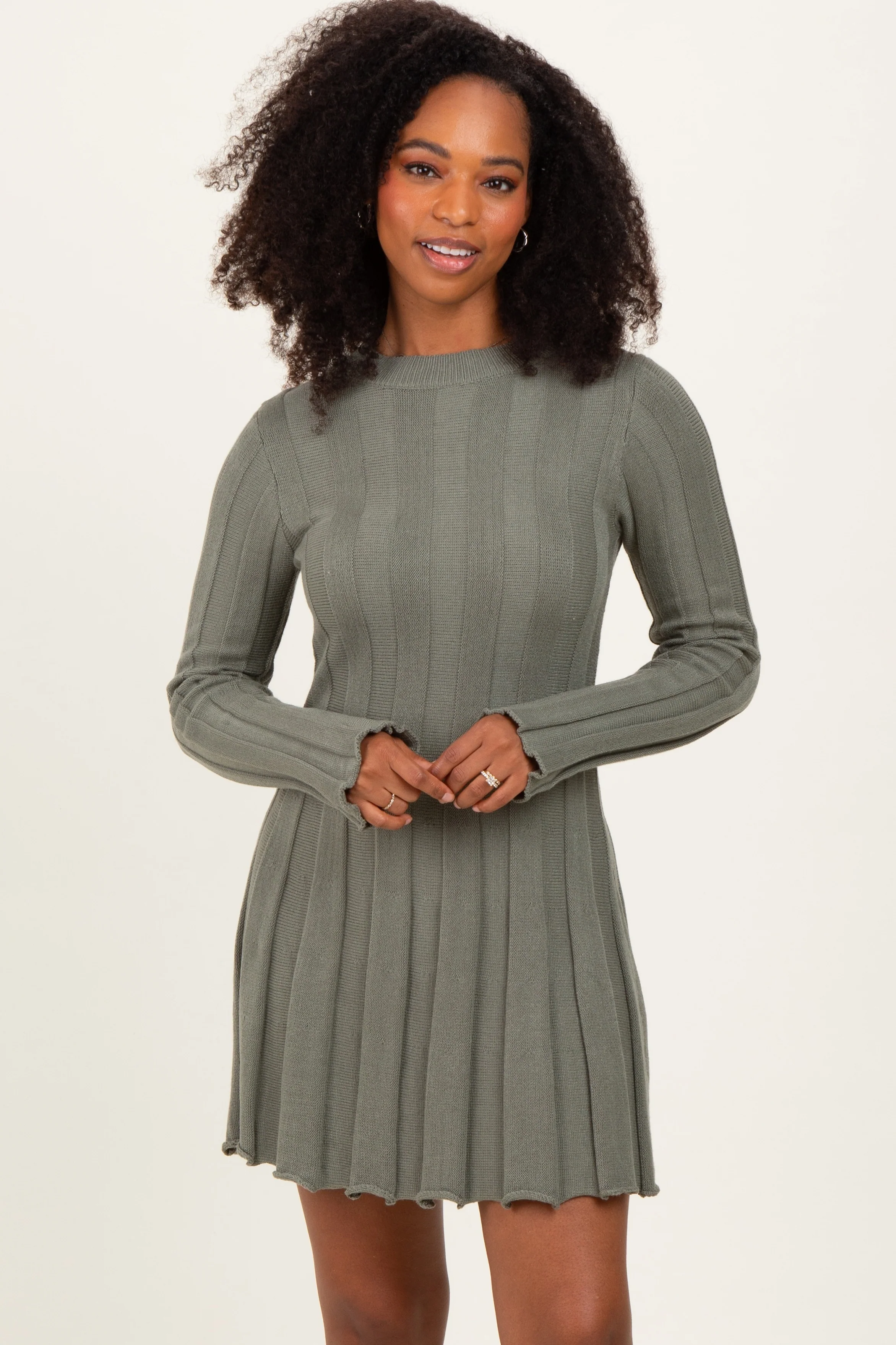 Olive Wide Rib Maternity Mini Sweater Dress - Image 5