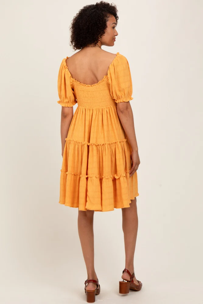 Orange Button Up Ruffle Tiered Dress - Image 4