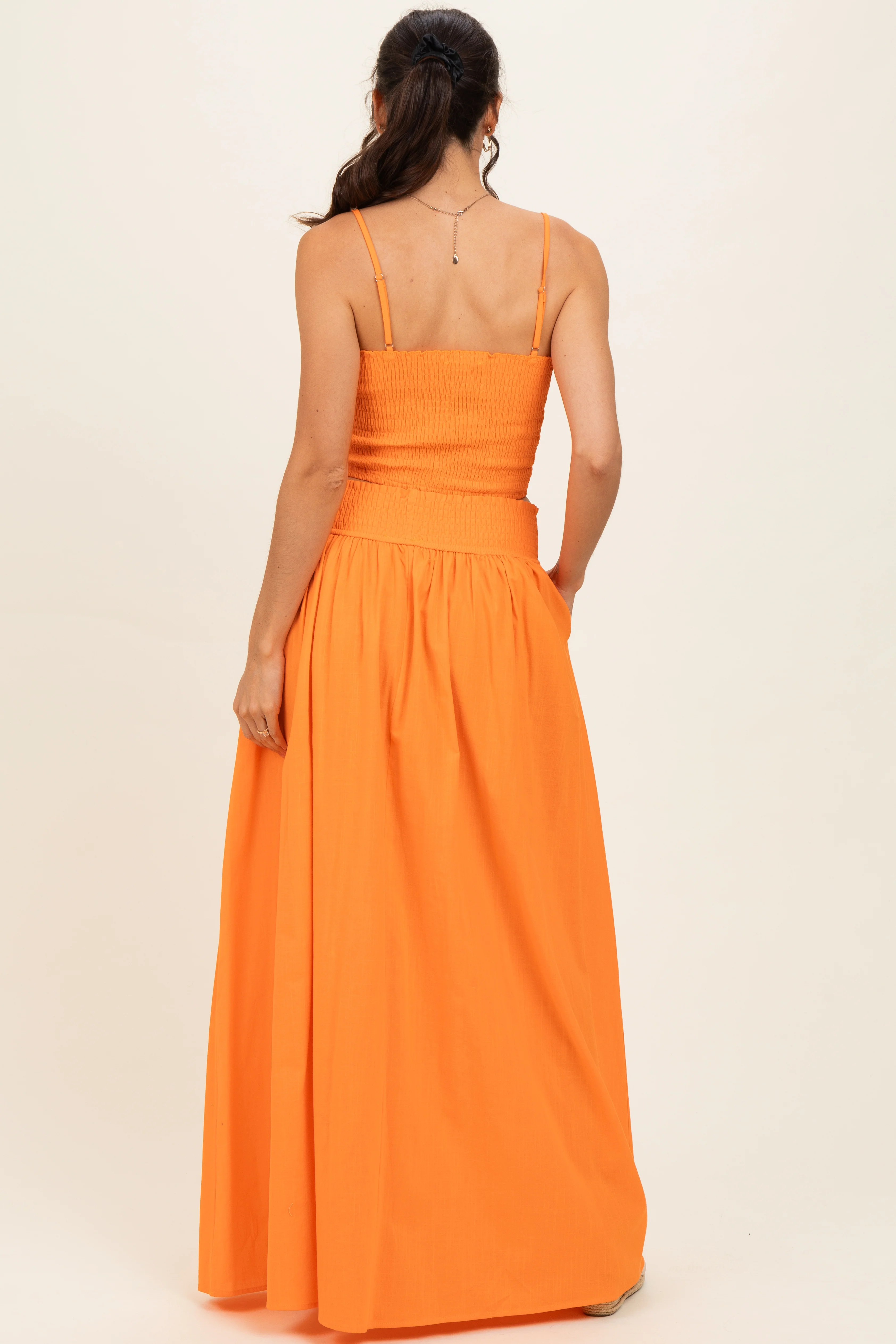 Orange Smocked Tank Maxi Skirt Set - Image 3