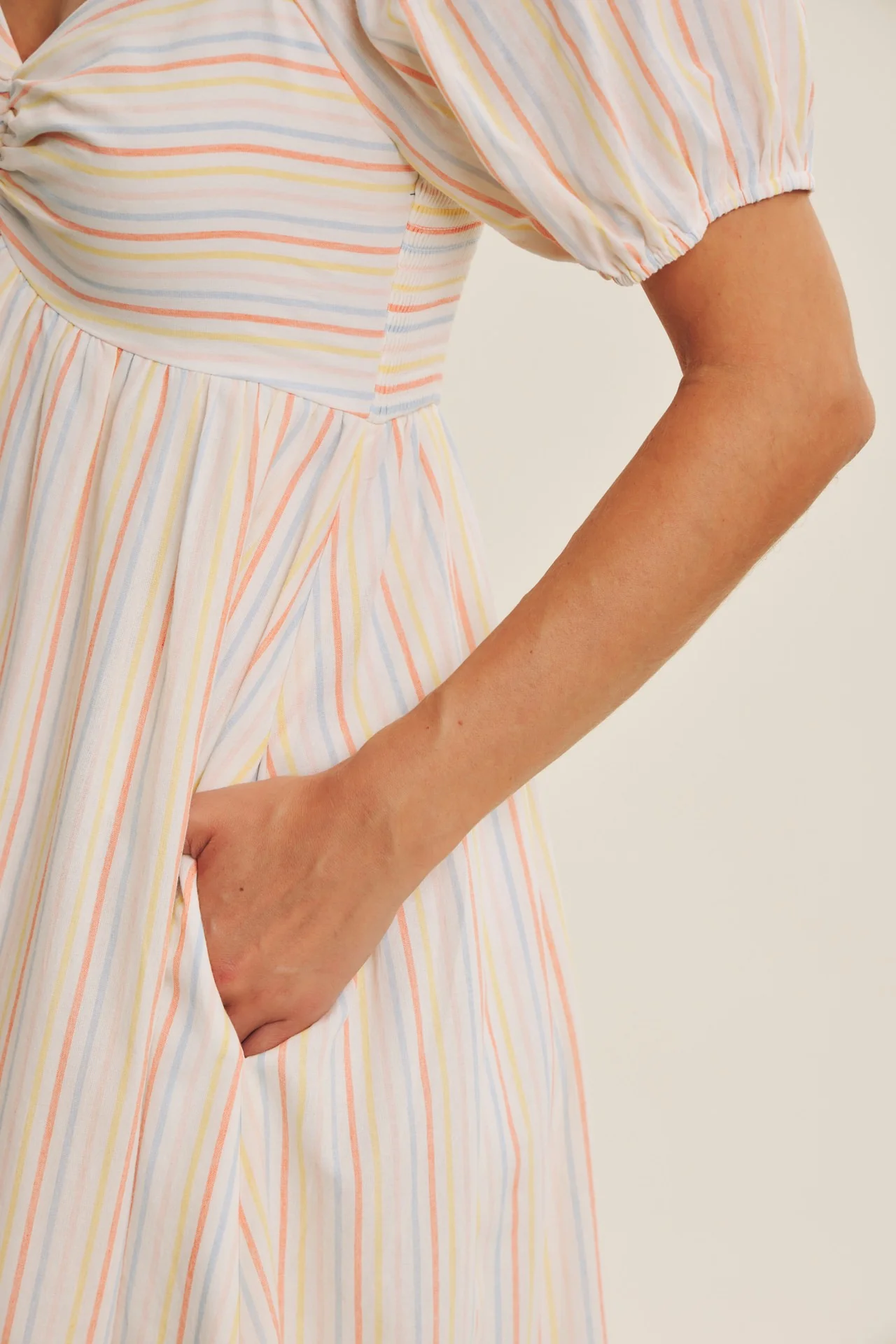 Orange Stripe Sweetheart Neckline Midi Dress - Image 5