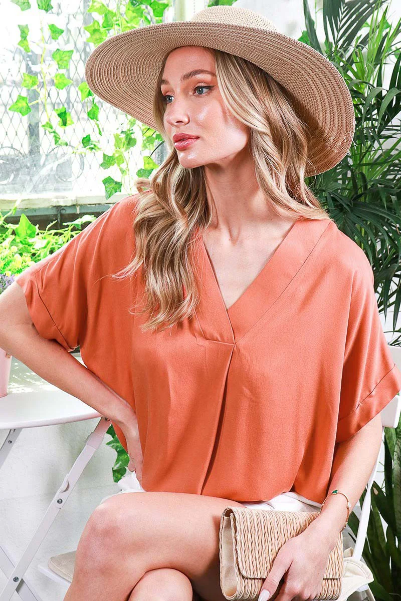 Orange V-Neck Pin-Tuck Detail Maternity Top - Image 4