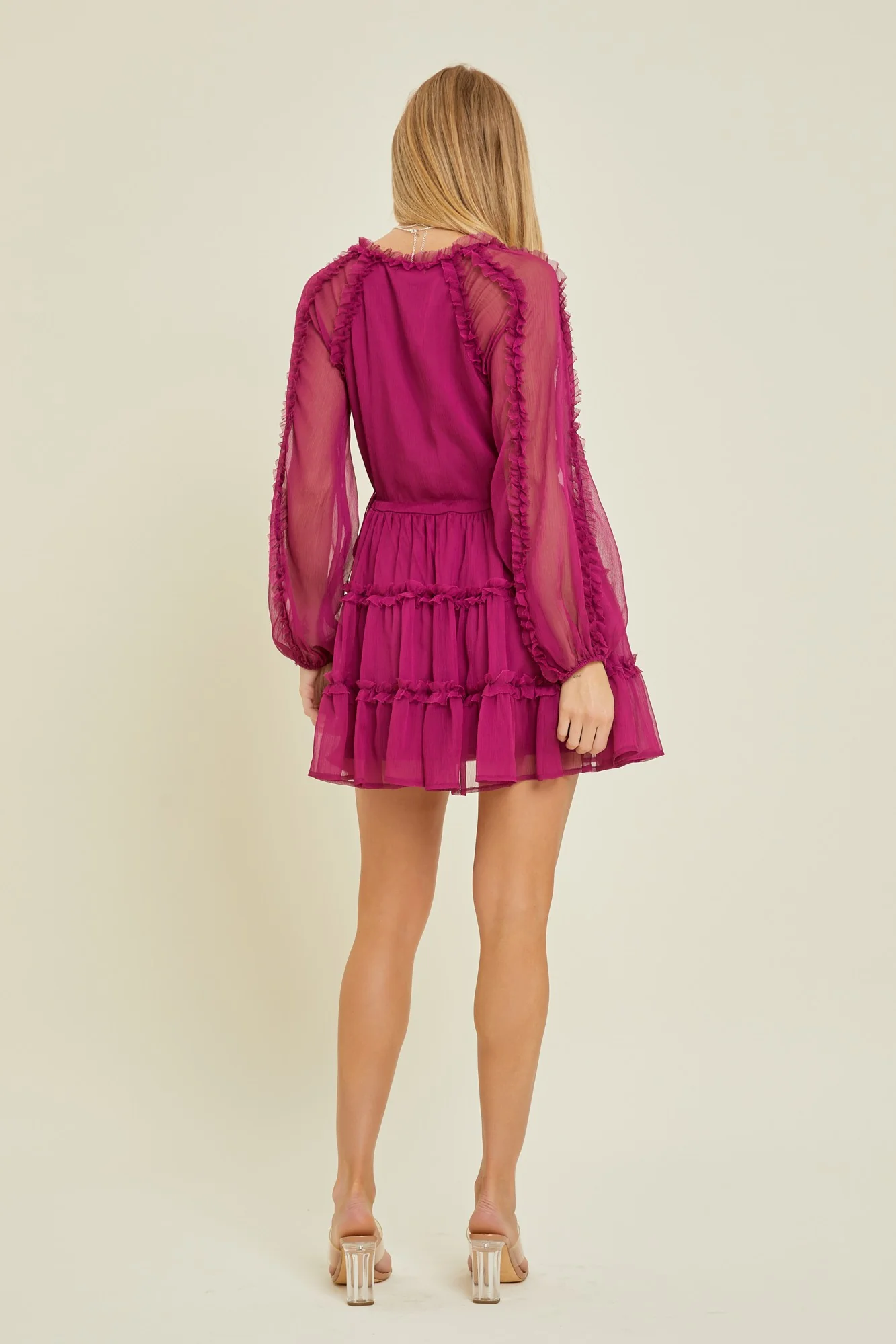 Orchid V-Neck Long Sleeve Mini Dress - Image 4