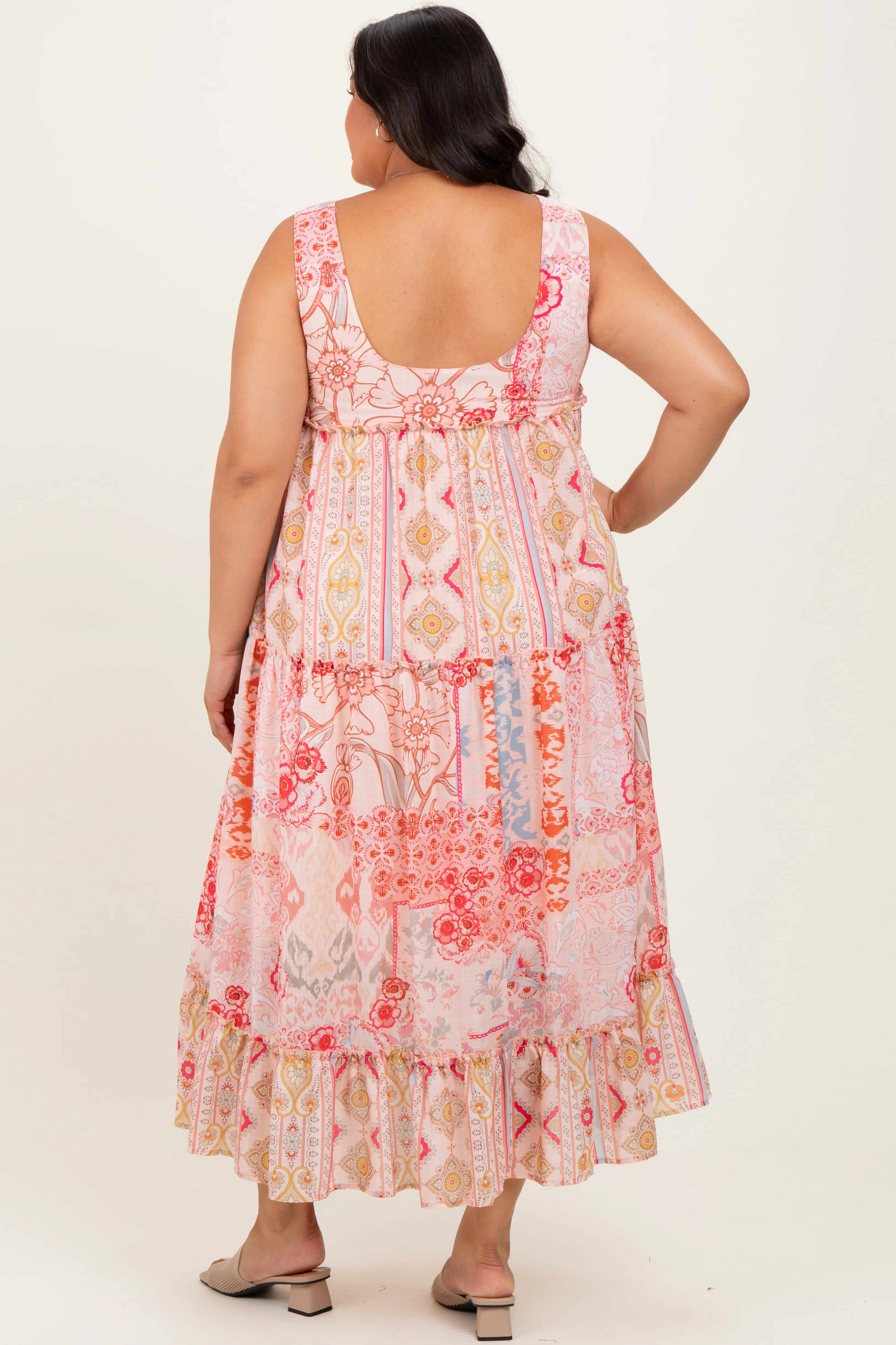 Peach Abstract Printed Plus Maxi Dress - Image 3