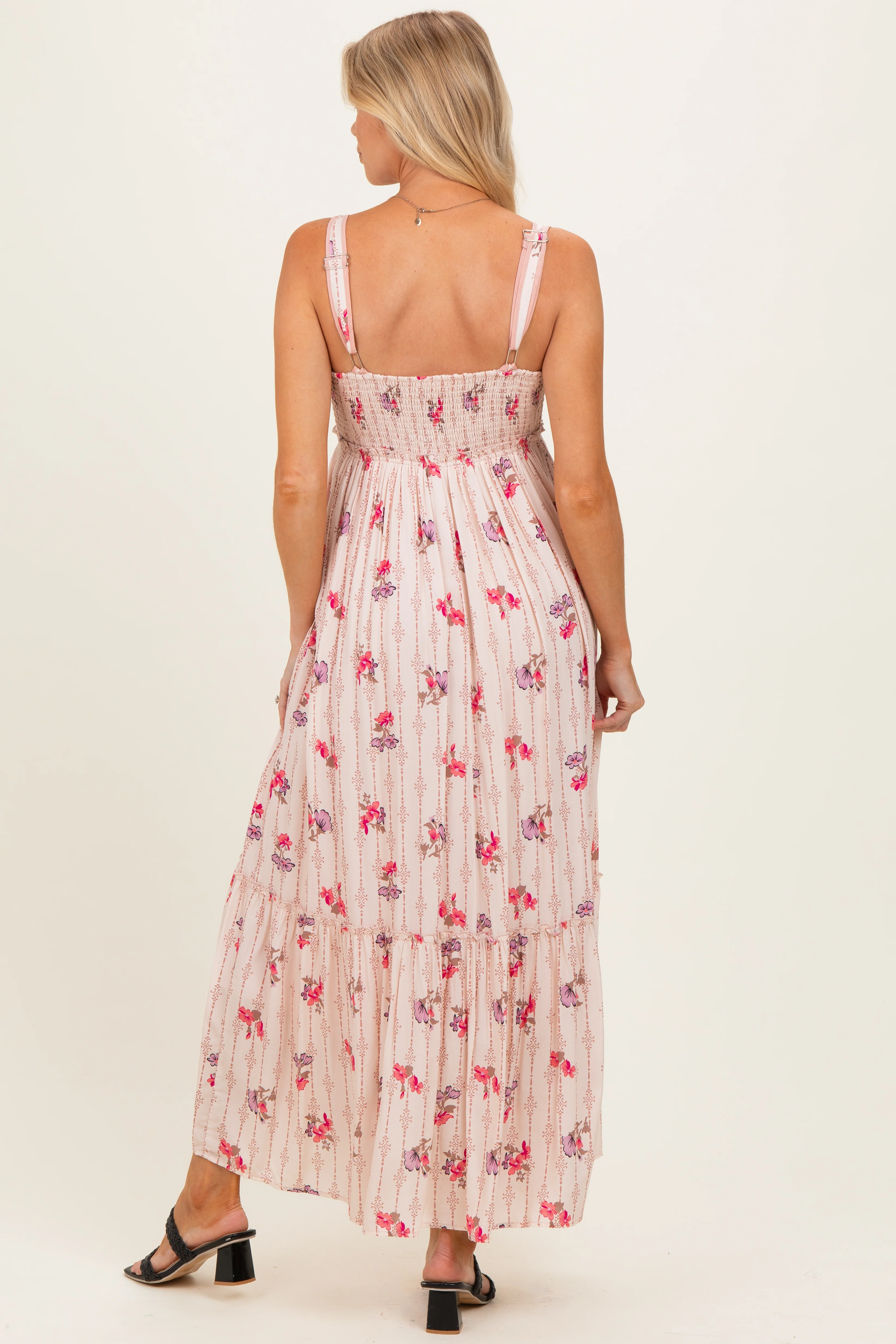 Peach Multi Floral Sleeveless Maternity Maxi Dress - Image 3