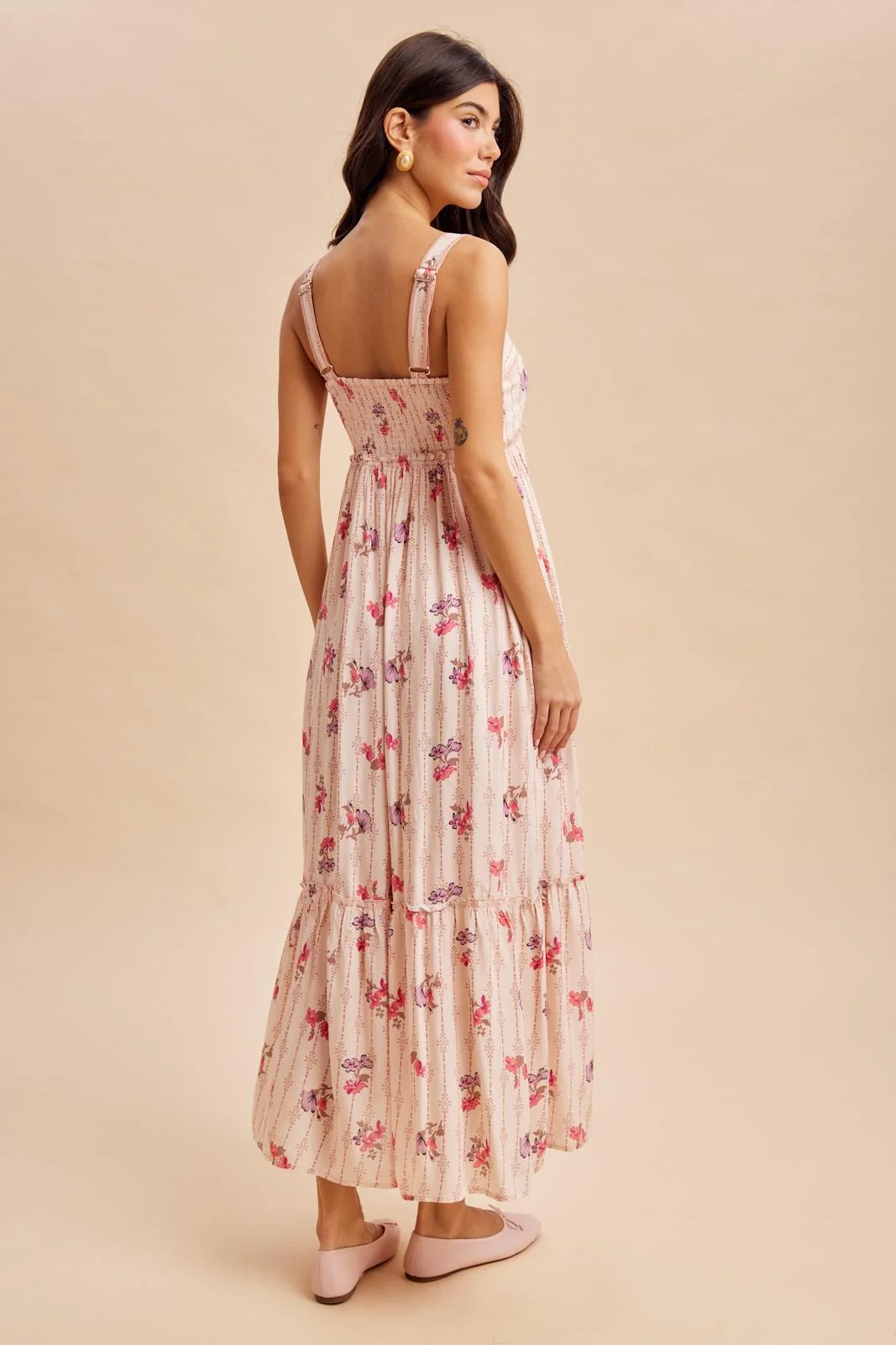 Peach Multi Floral Sleeveless Maxi Dress - Image 4