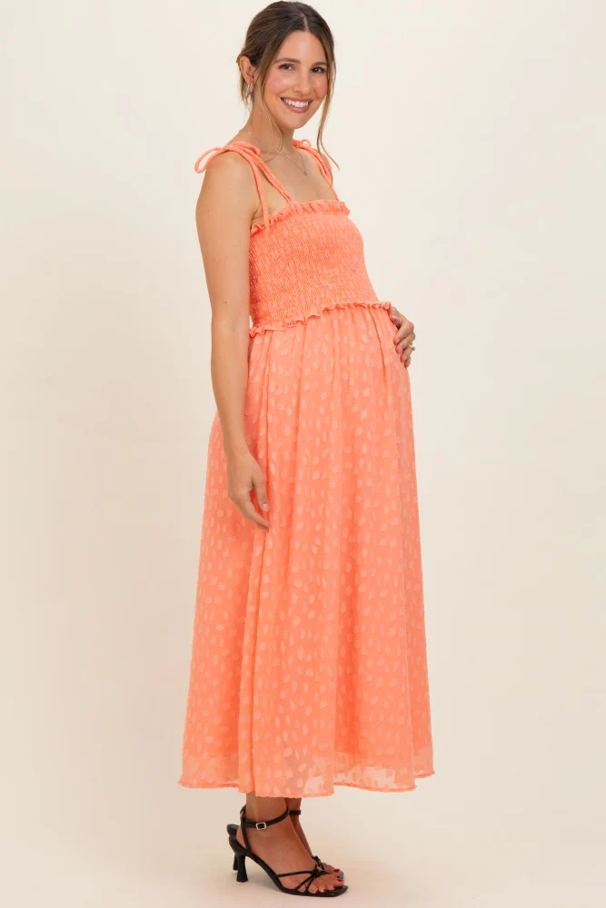 Peach Shoulder Tie Maternity Midi Dress - Image 3