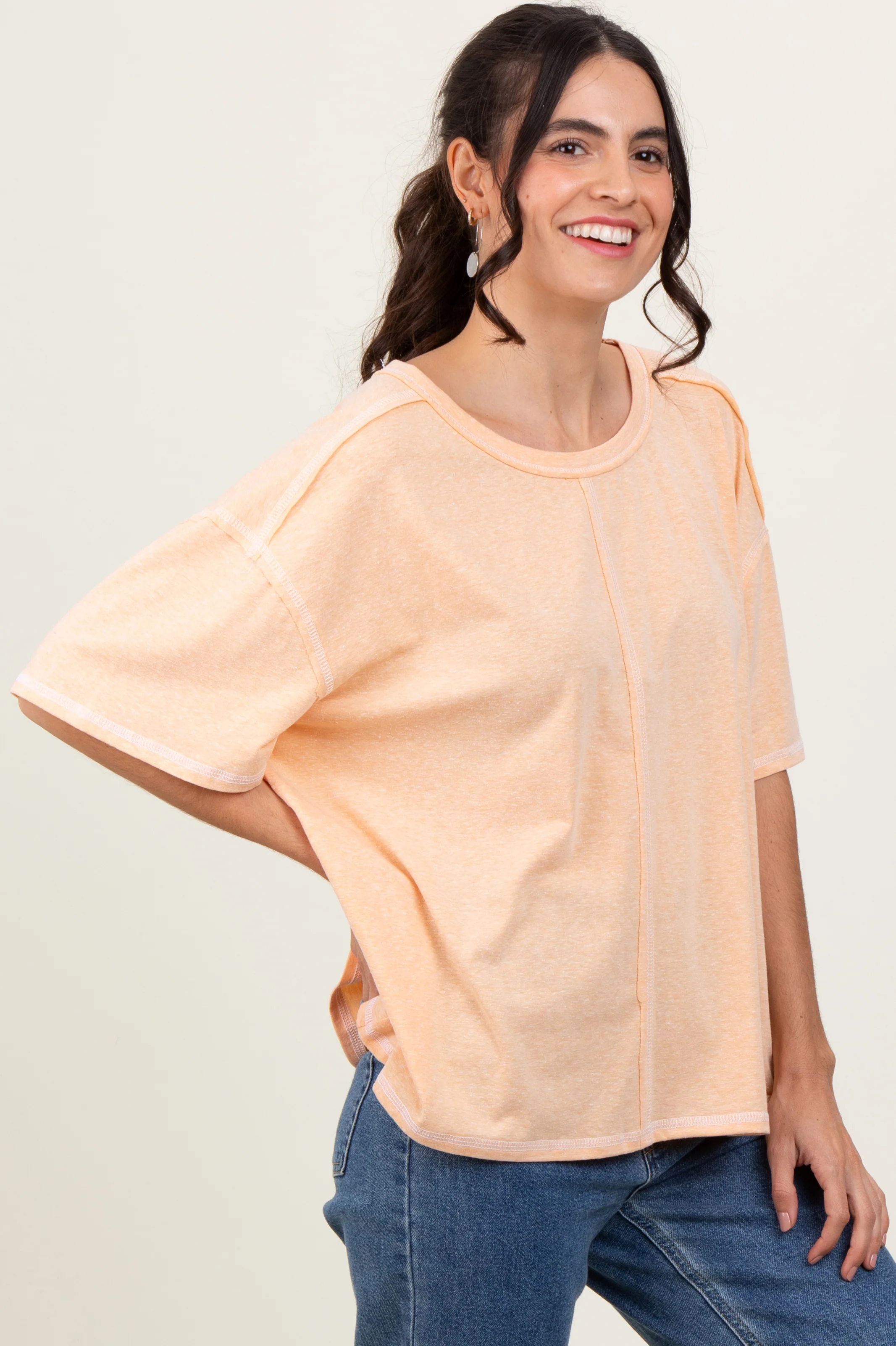 Peach Solid Tri-Blend Short Sleeve Tunic Top - Image 3