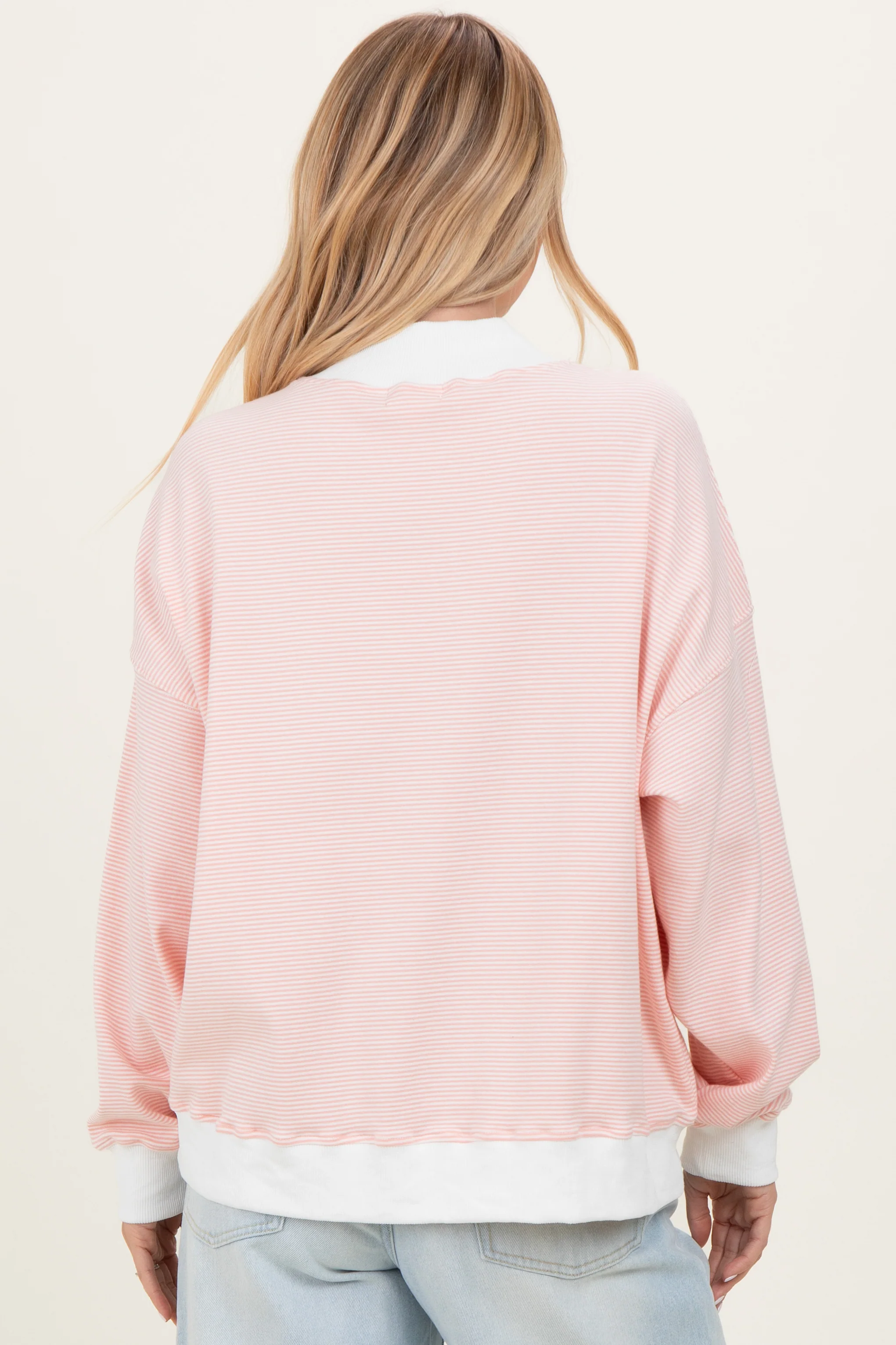 Peach Striped Mock Neck Sweatshirt - Image 4