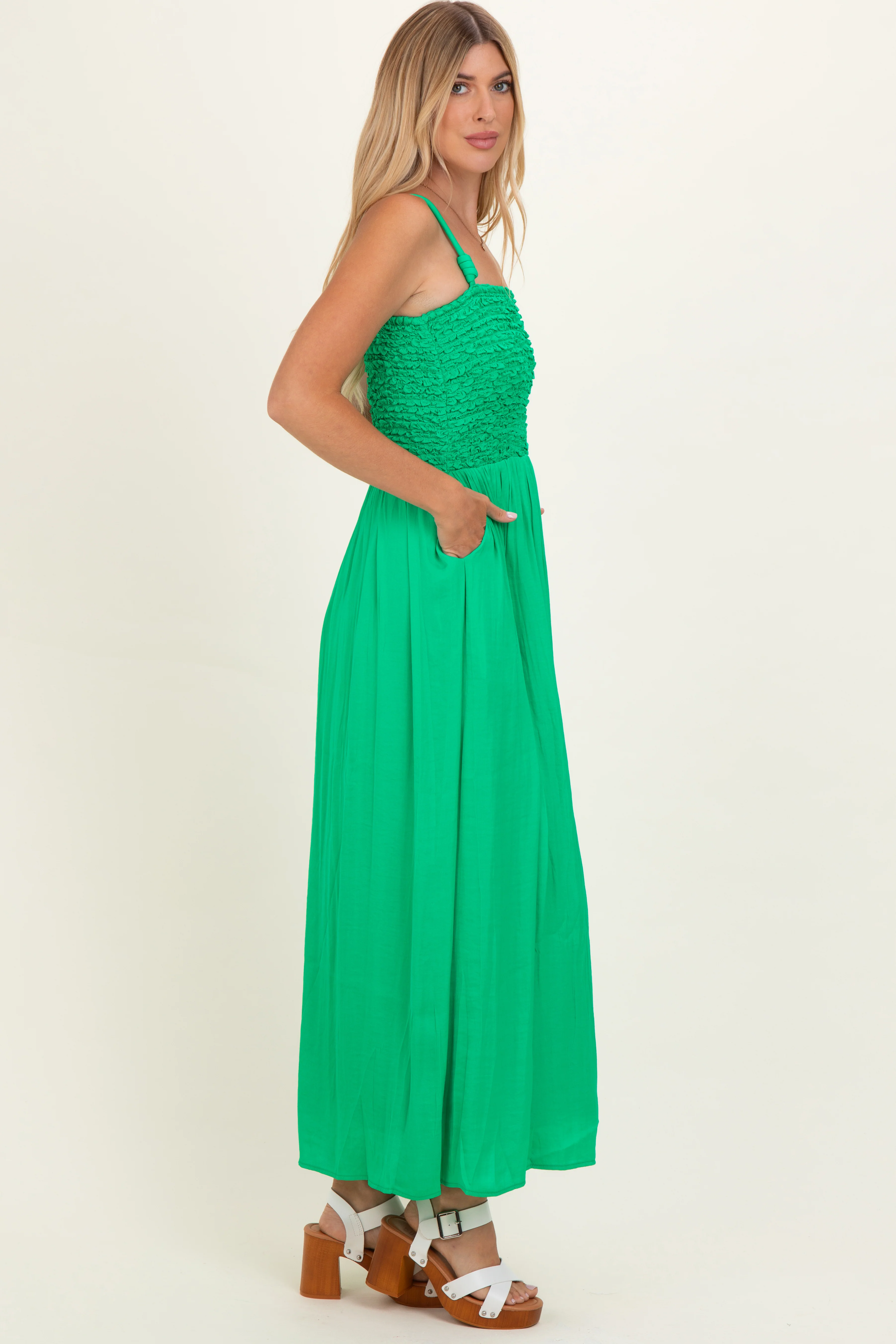 Peridot Textured Smocked Maxi Dress - Image 3