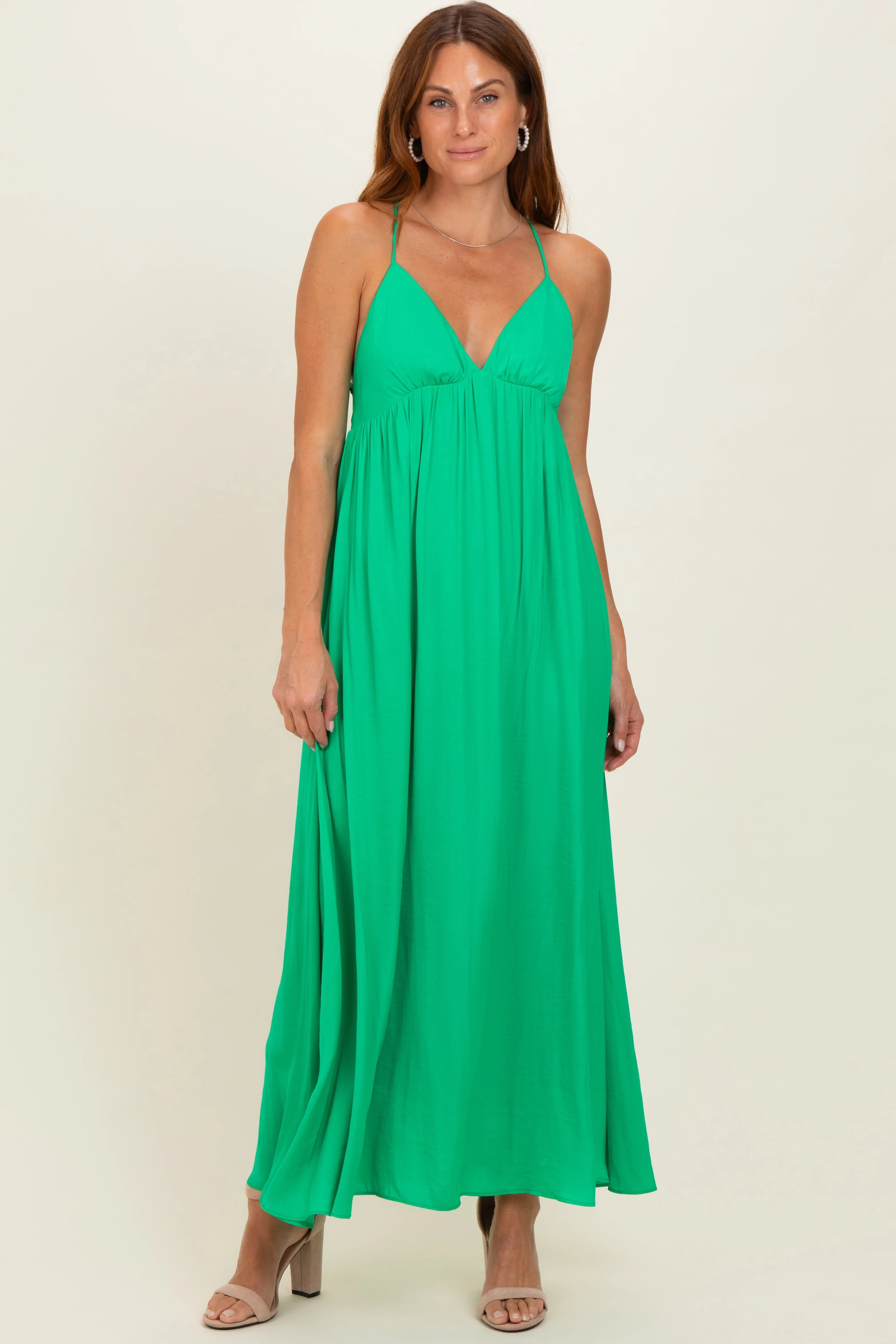 Peridot V-Neck Open Back Maternity Maxi Dress - Image 4