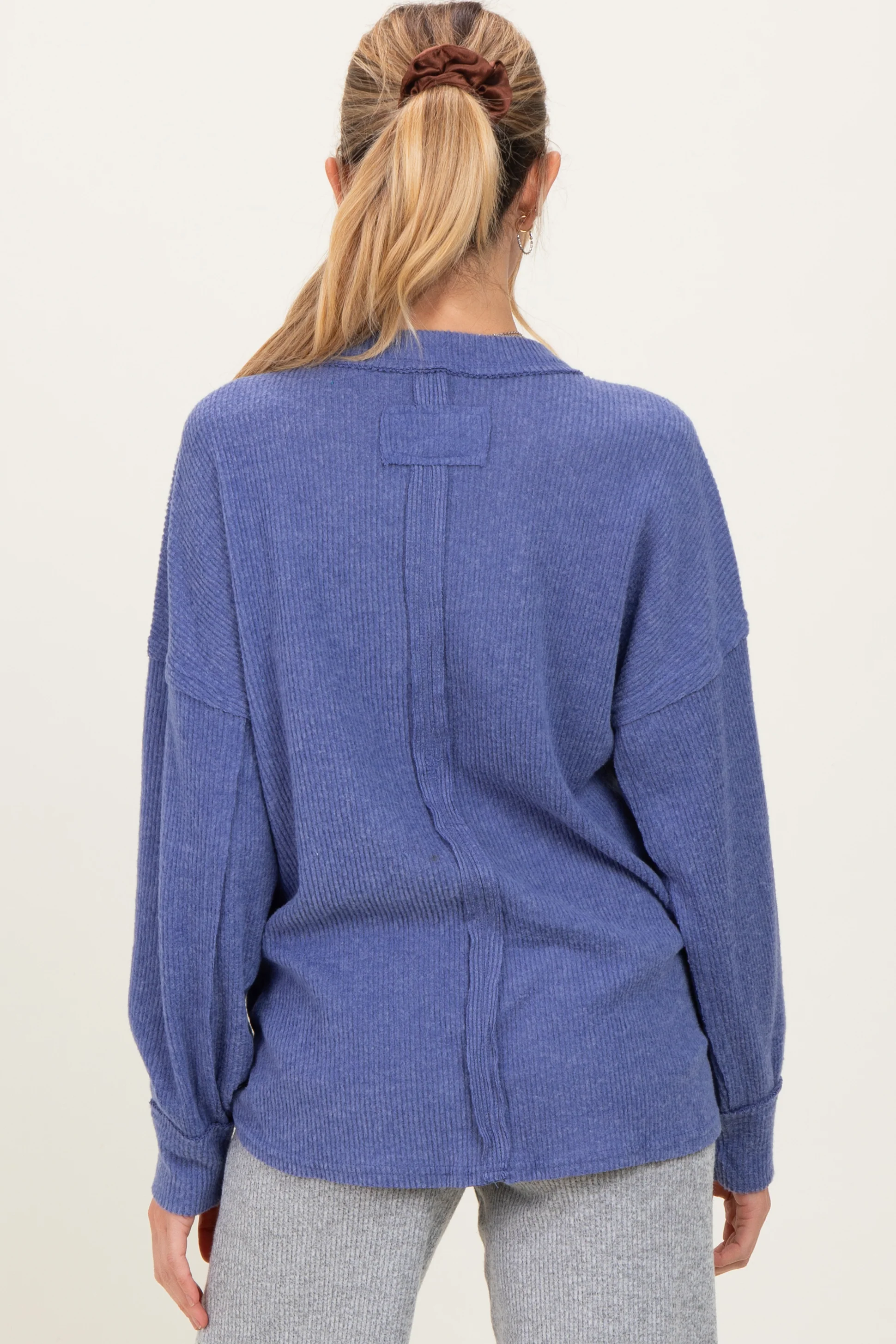 Periwinkle Brushed Ribbed Knit Maternity Pullover - Image 4