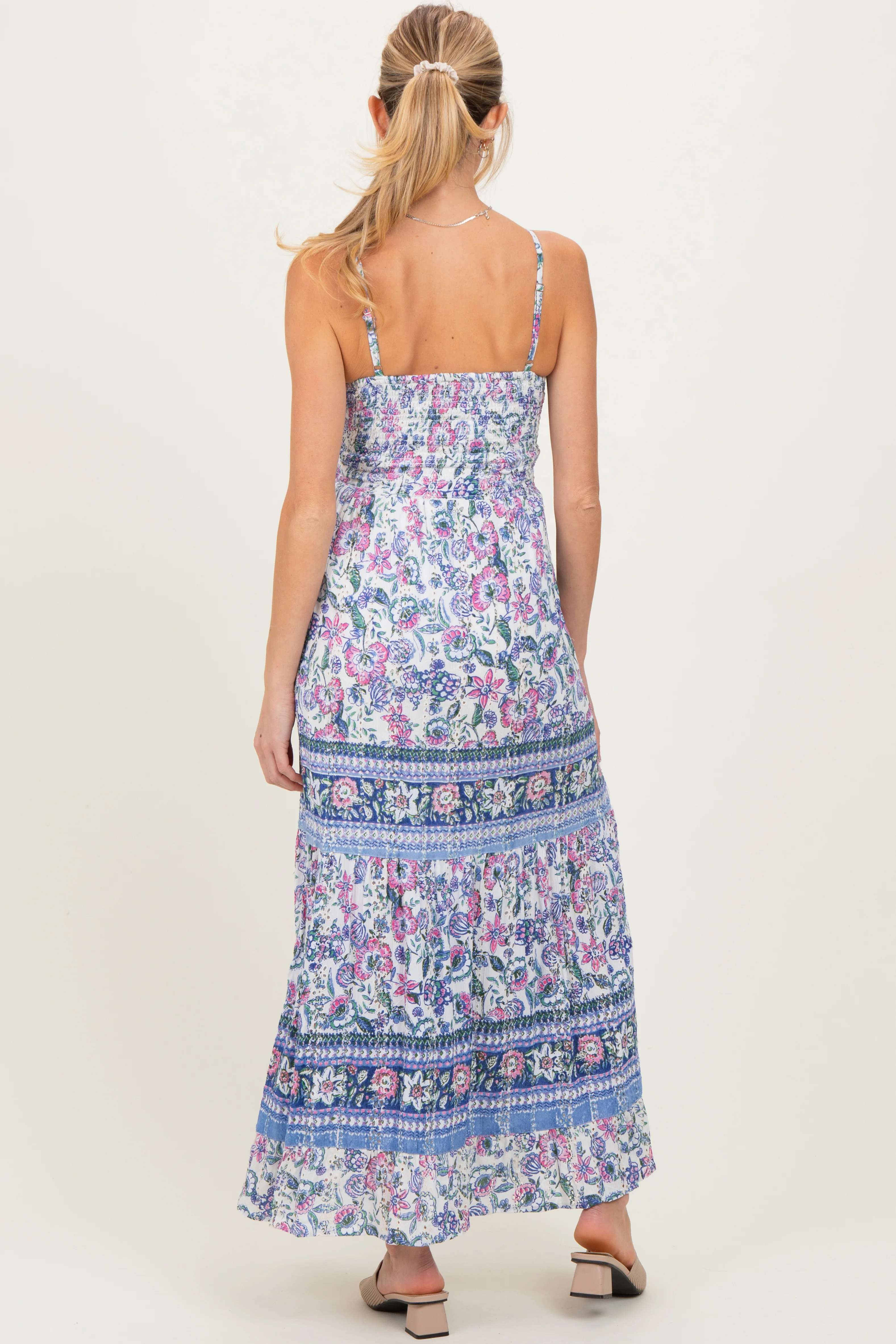 Periwinkle Floral Twist Front Cutout Maternity Maxi Dress - Image 4