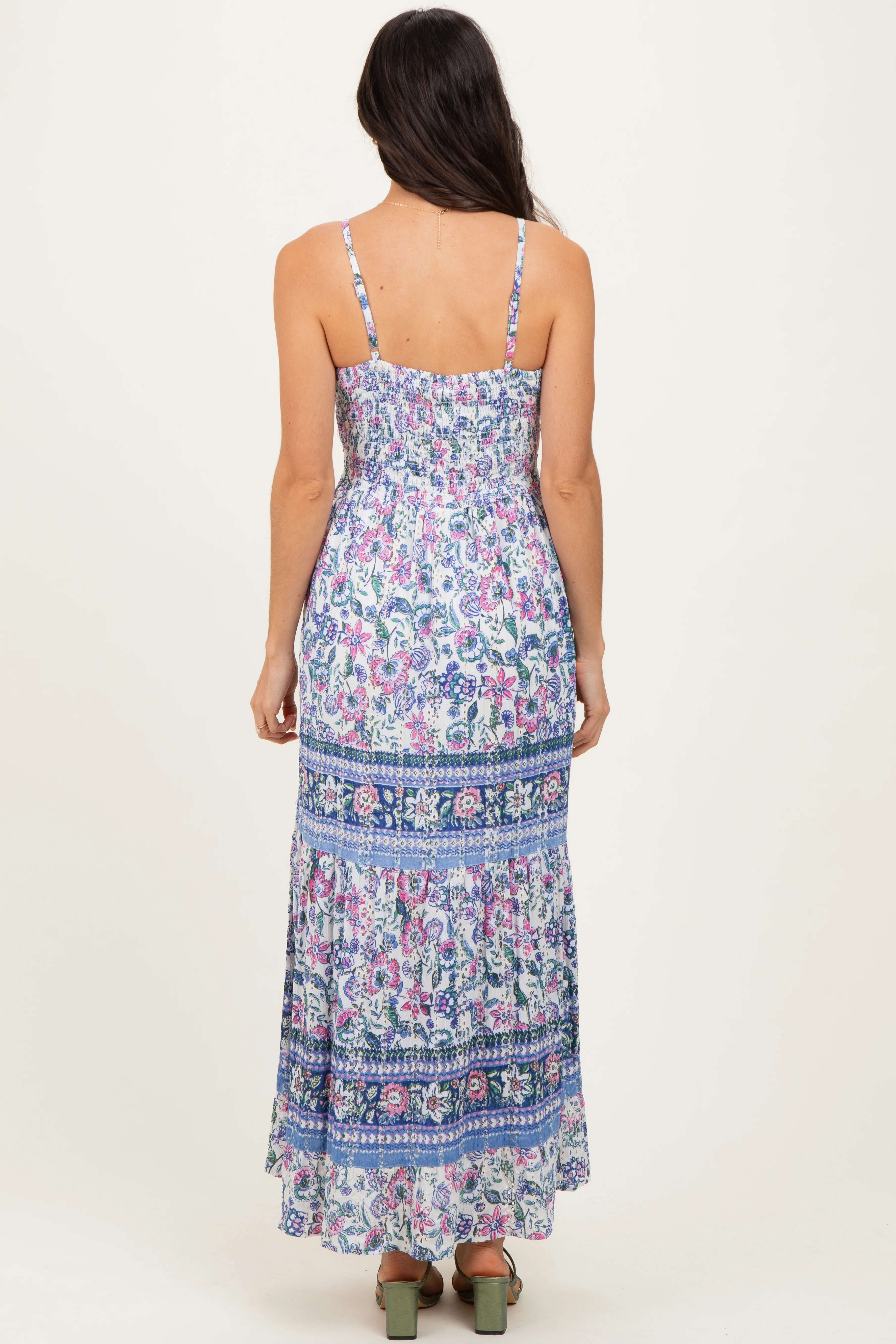 Periwinkle Floral Twist Front Cutout Maxi Dress - Image 3