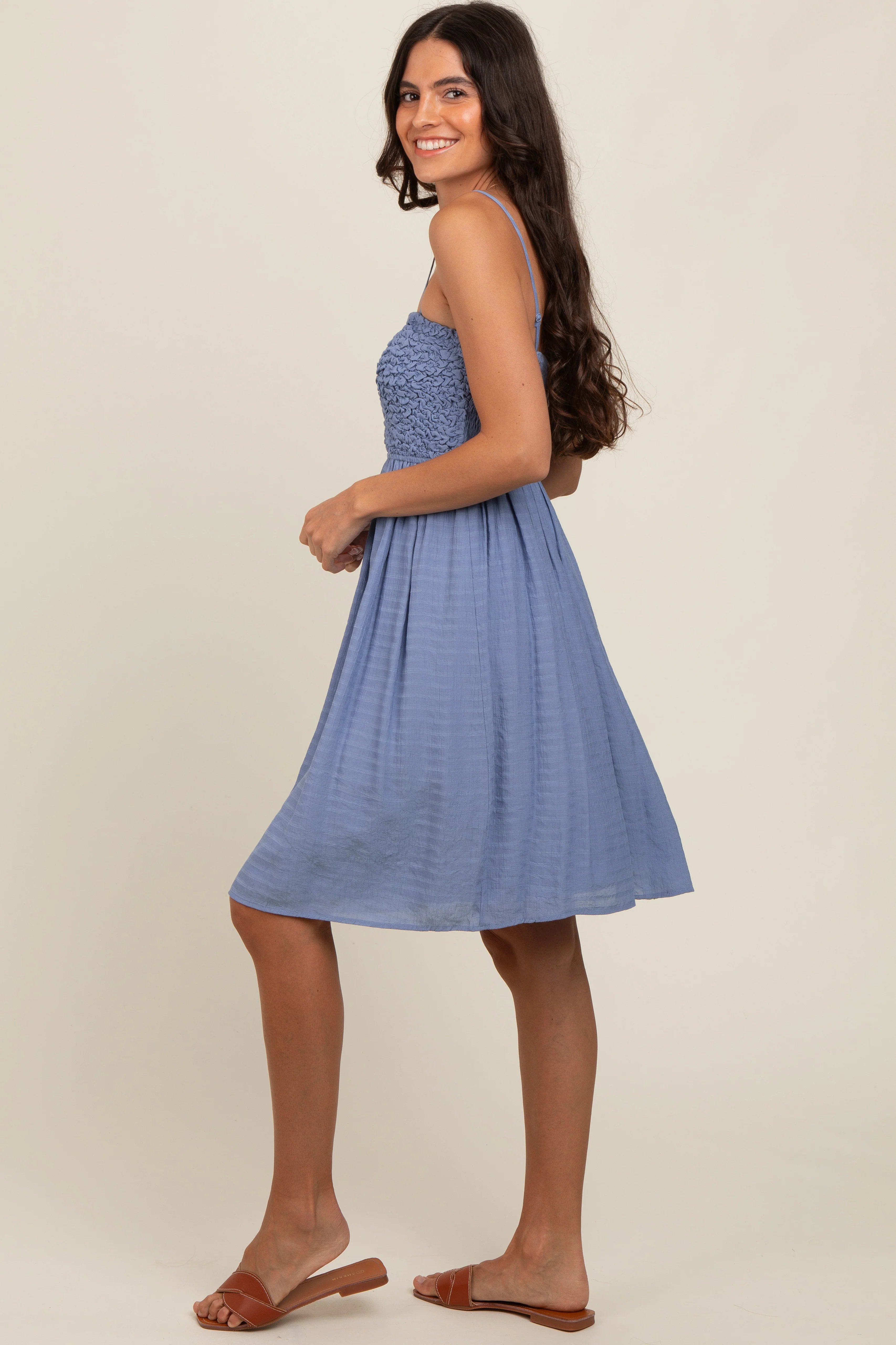 Periwinkle Textured Smocked Dress - Image 4