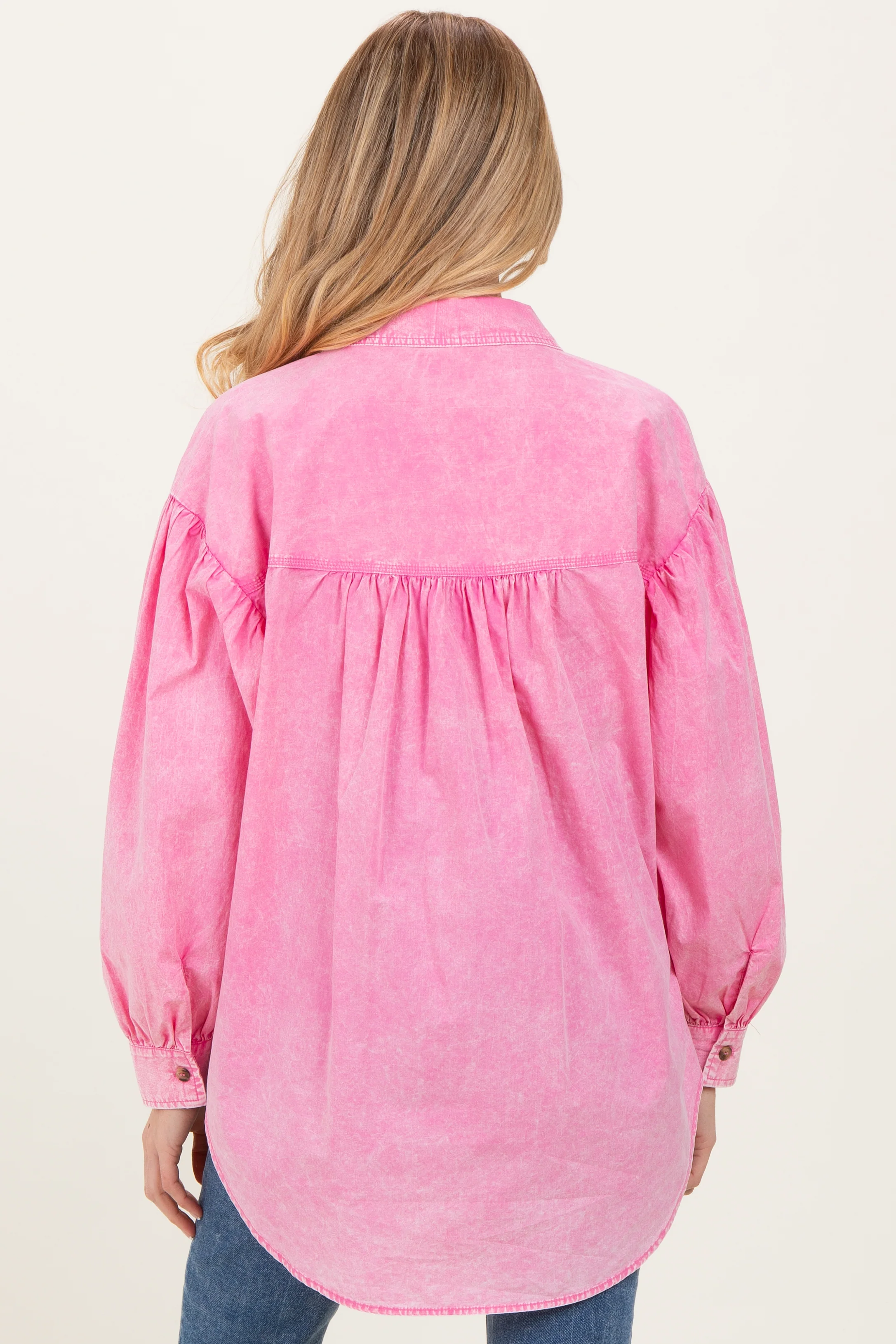 Pink Button Down Lightweight Casual Maternity Shirt - Image 3