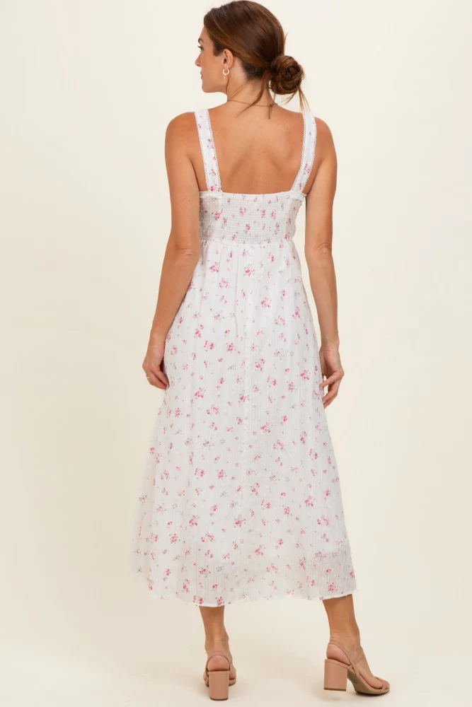 Pink Floral Lace Accent Sleeveless Maxi Dress - Image 3
