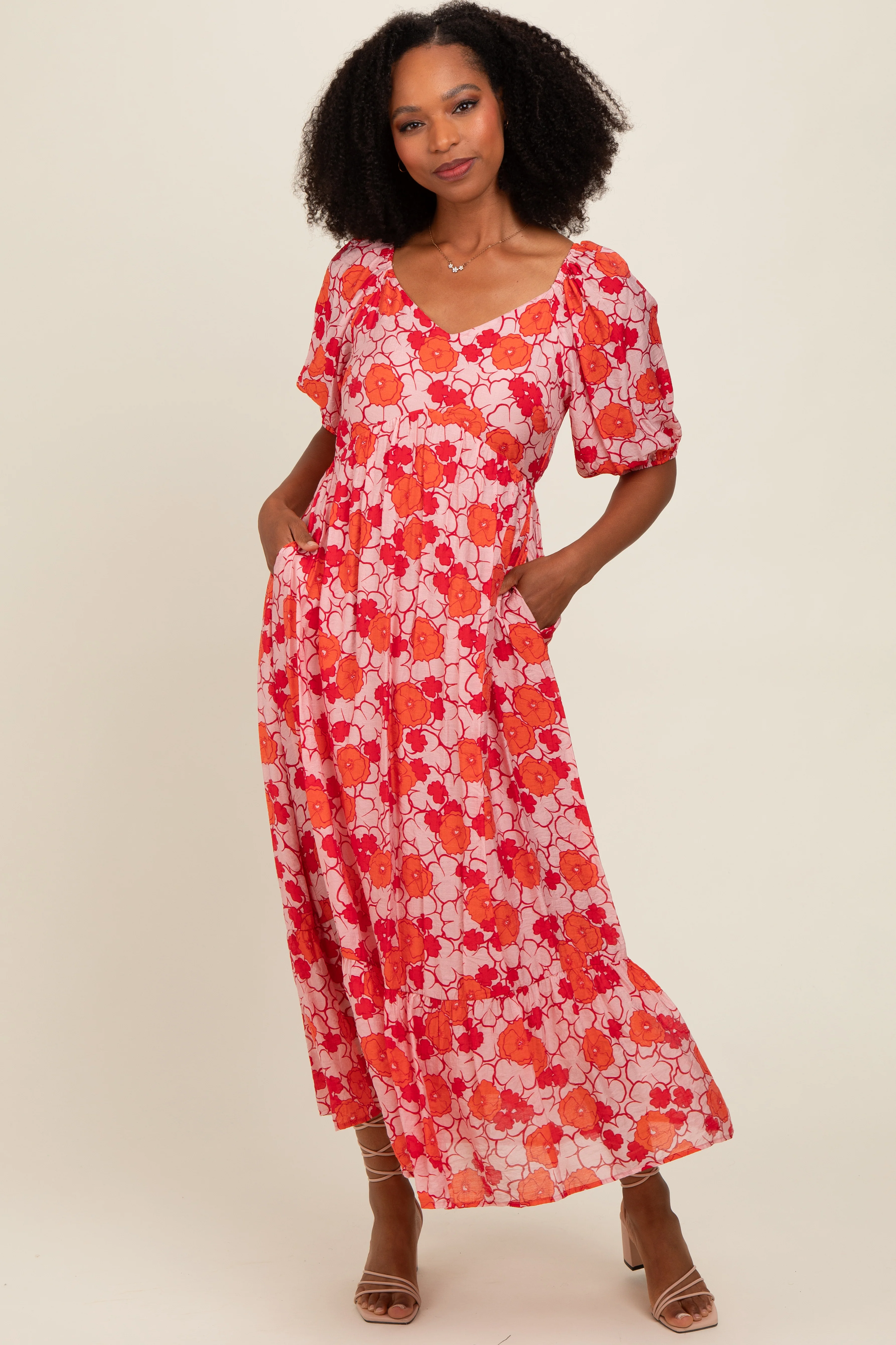 Pink Floral Midi Dress - Image 2