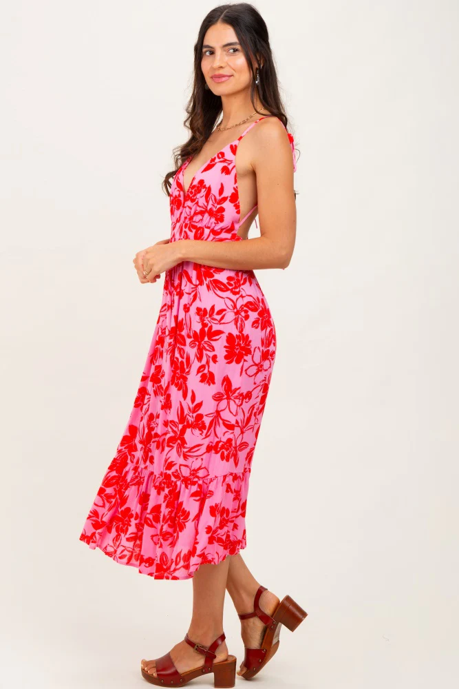 Pink Floral Print Halter Dress - Image 3