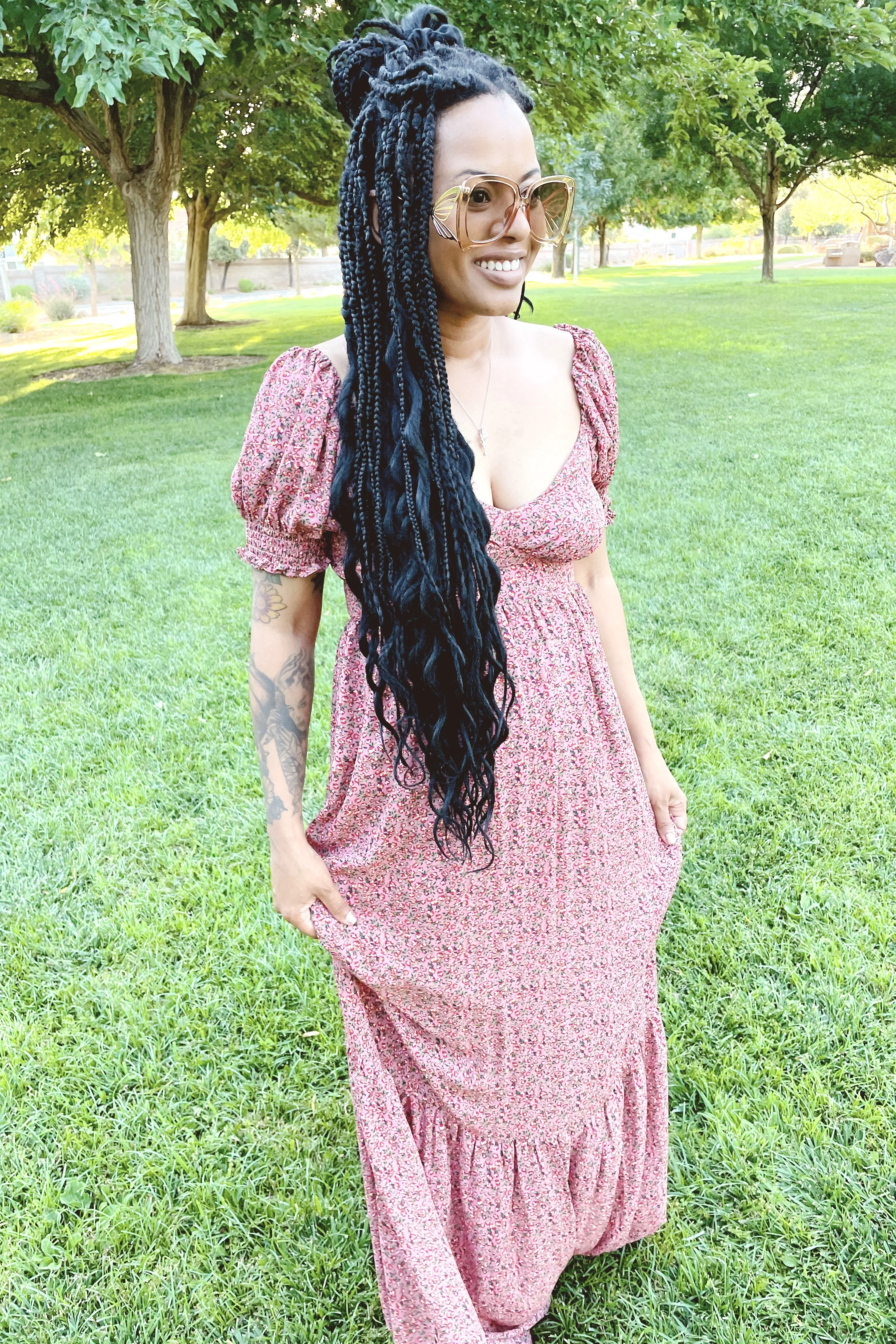 Pink Floral Puff Sleeve Maxi Dress - Image 17
