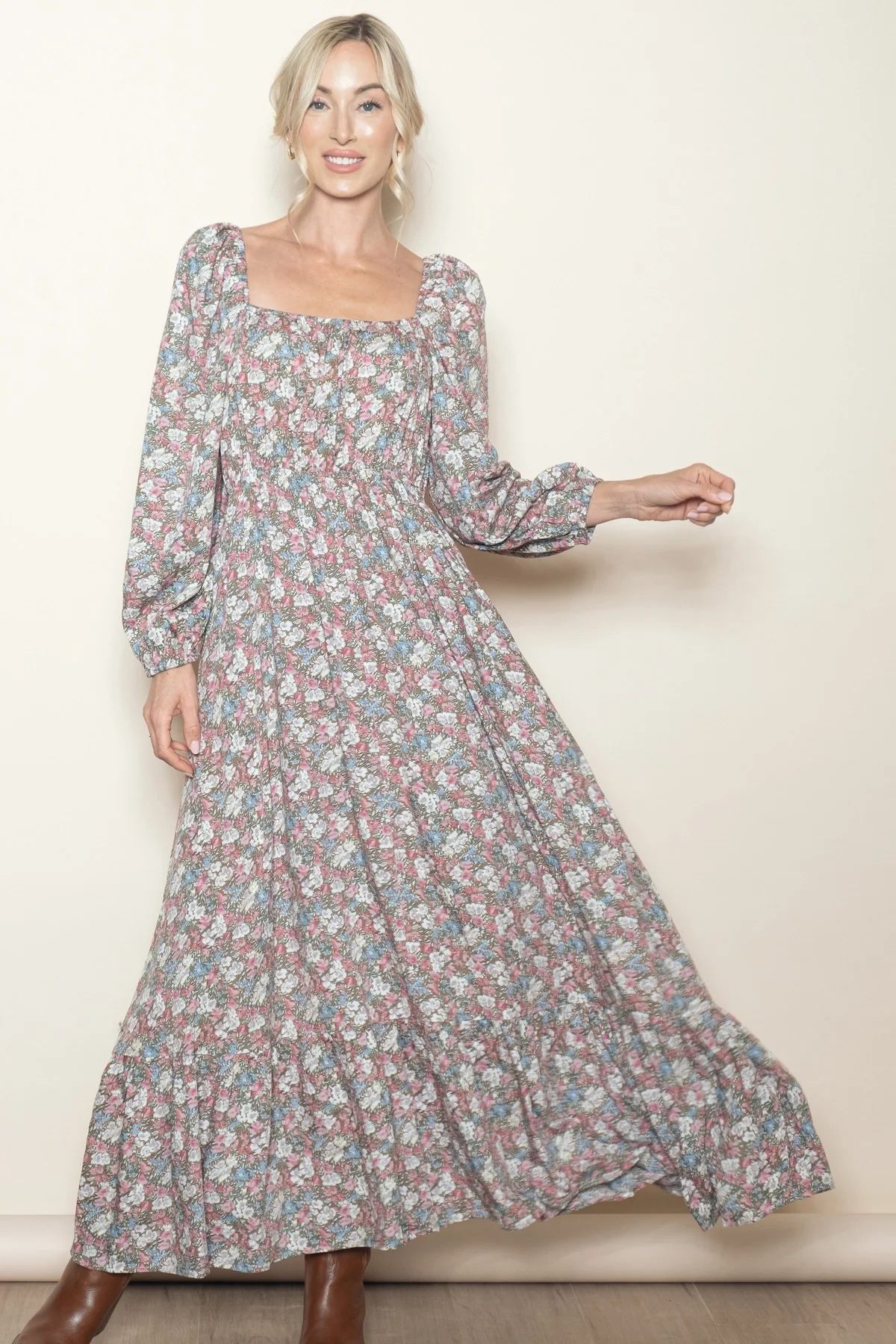 Pink Floral Reversible Long Sleeve Maternity Maxi Dress - Image 5