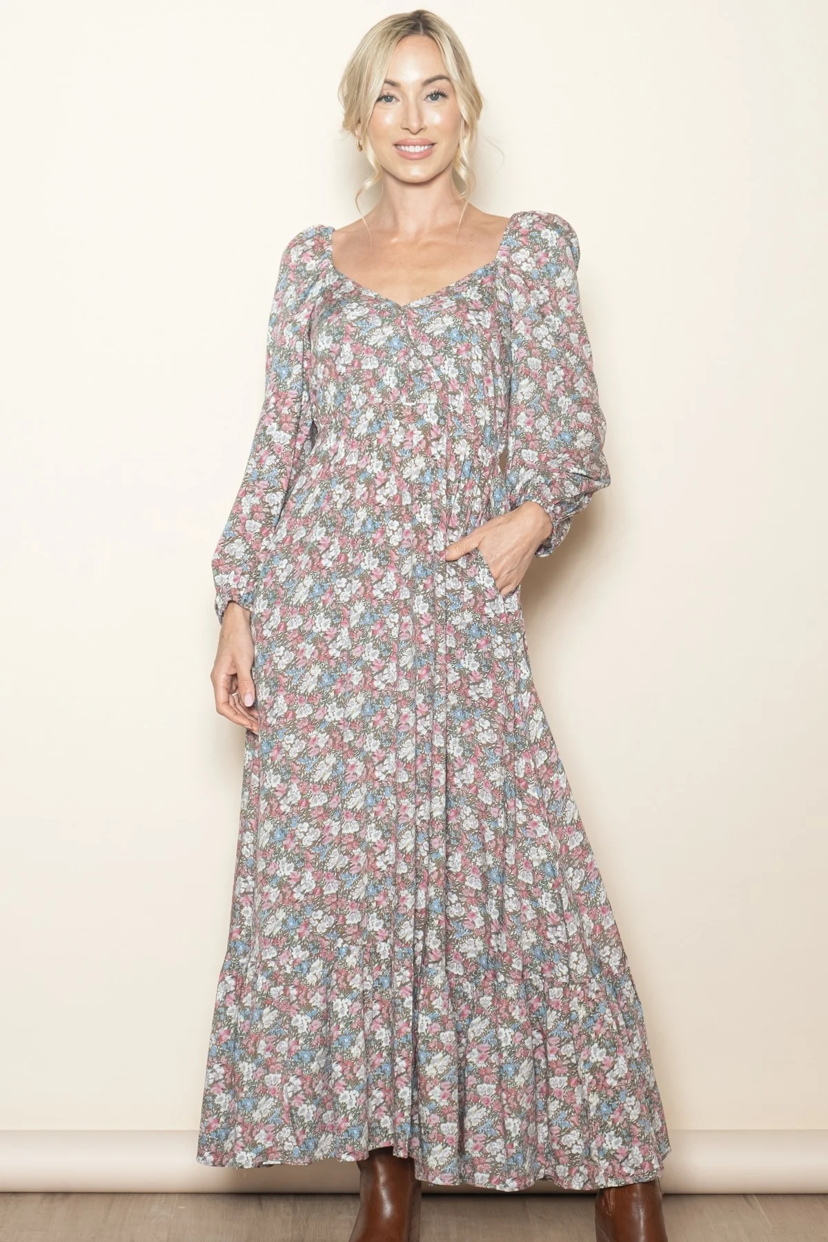 Pink Floral Reversible Long Sleeve Maxi Dress - Image 4