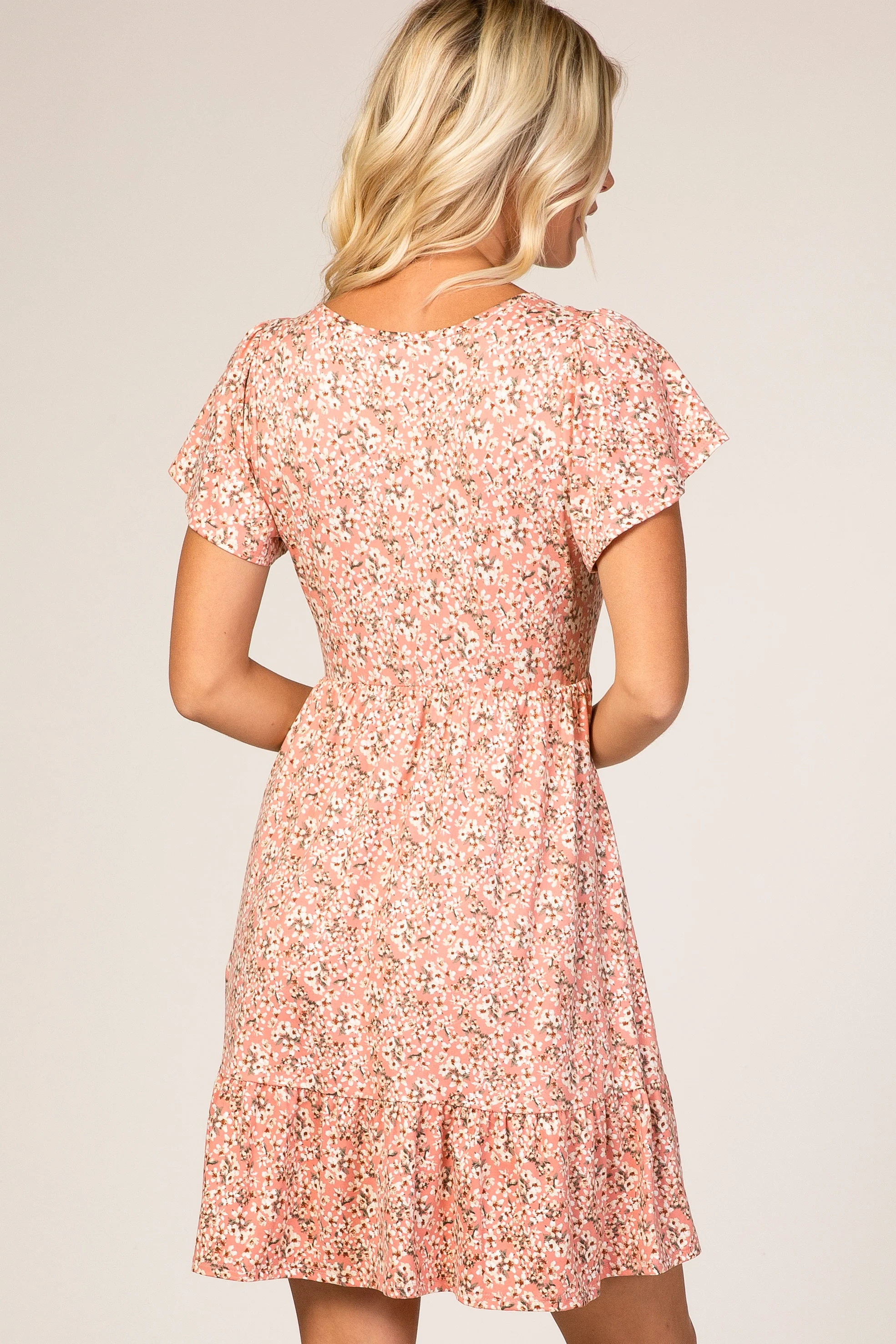 Pink Floral Ruffle Accent Dress - Image 4