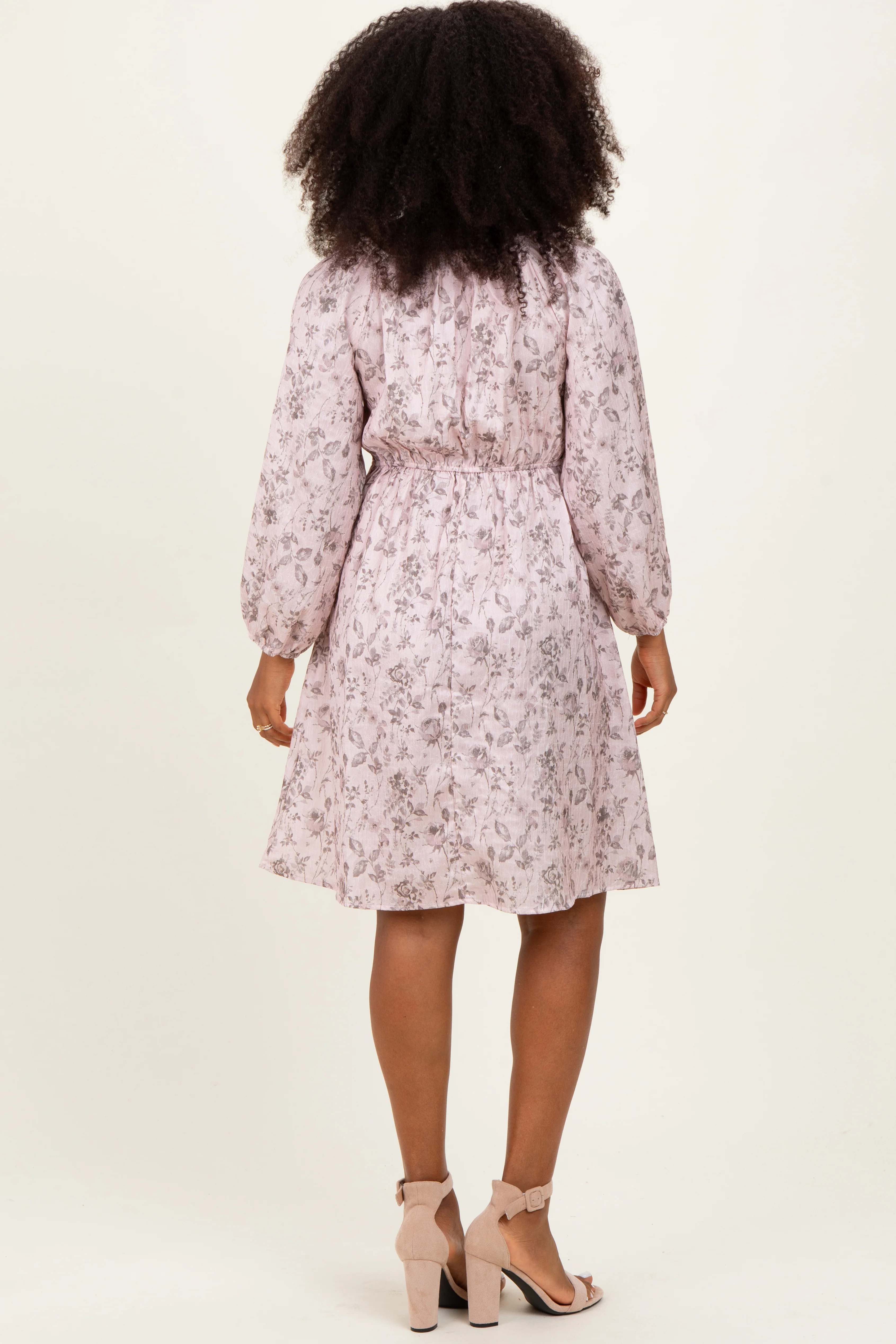 Pink Floral Sweetheart Neck Smocked Dress - Image 3