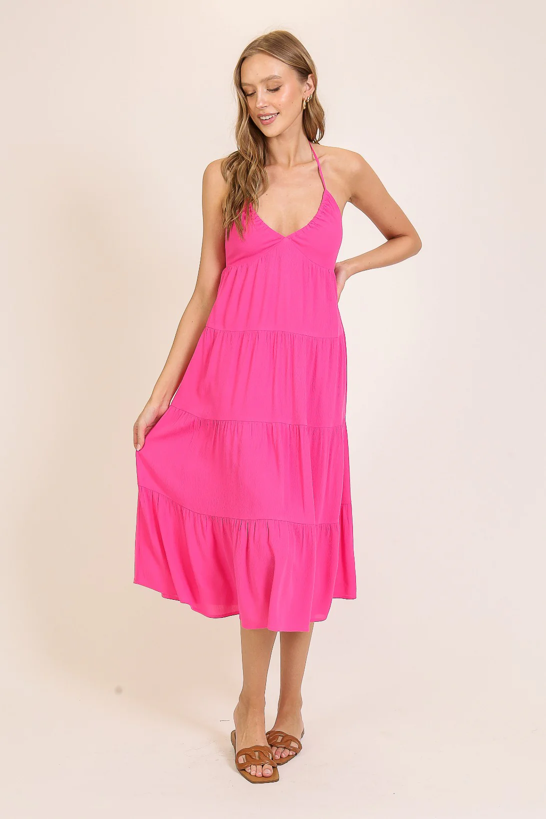 Pink Halter Cutout Maternity Midi Dress - Image 4
