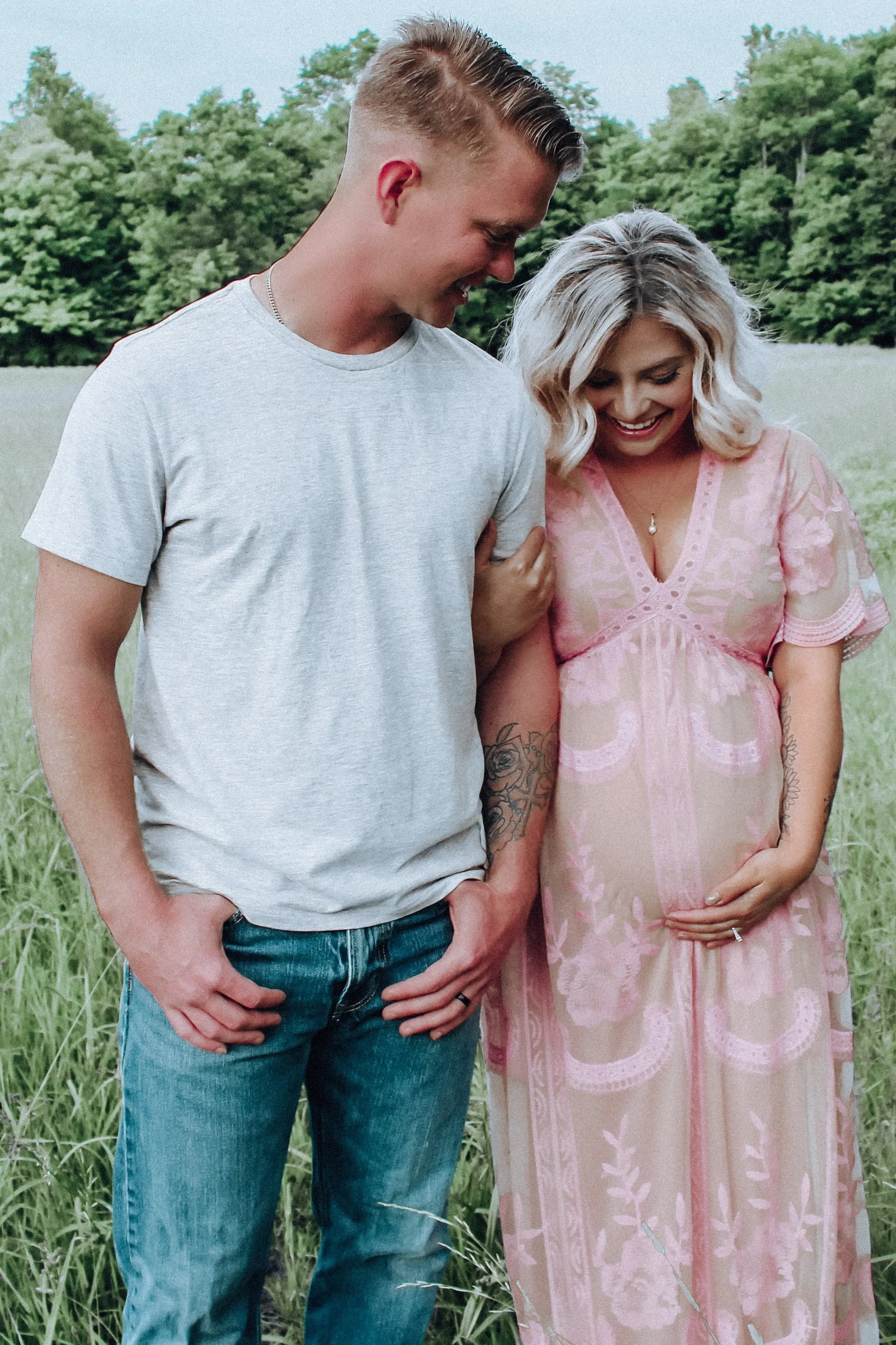 Pink Lace Mesh Overlay Maternity Maxi Dress - Image 6