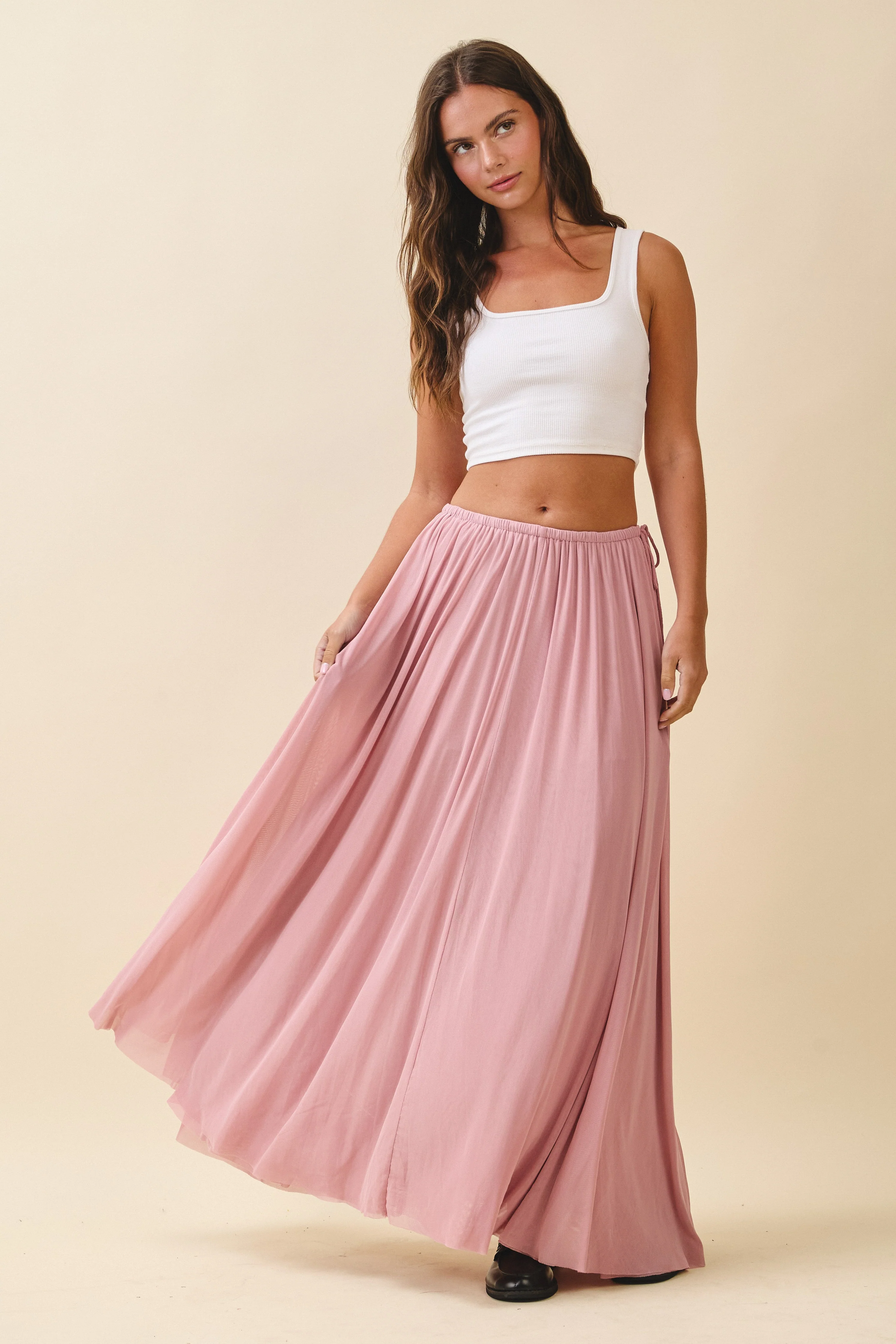 Pink Mesh Maternity Maxi Skirt - Image 6