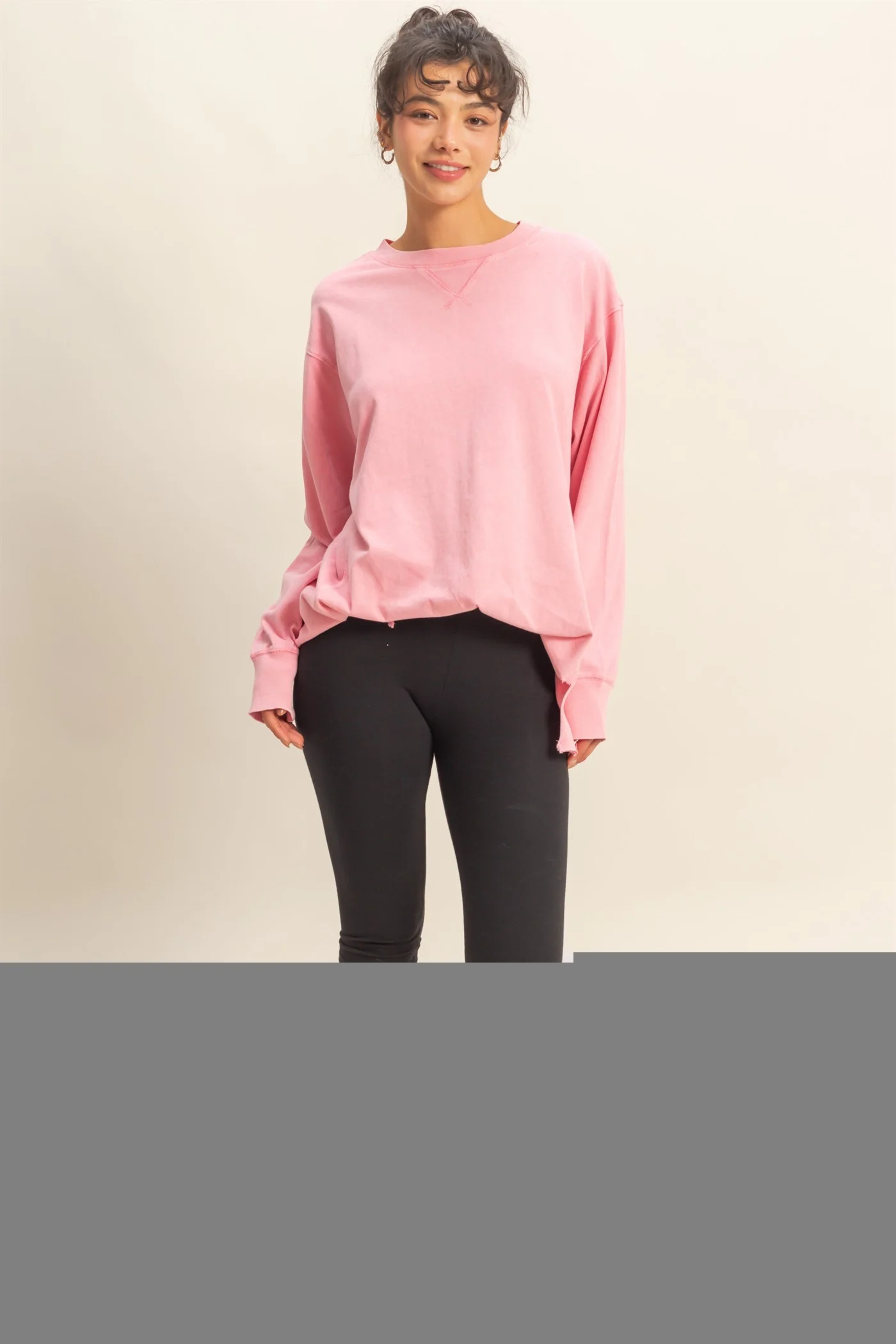 Pink Mineral Washed Drop Shoulder Long Sleeve Top - Image 4