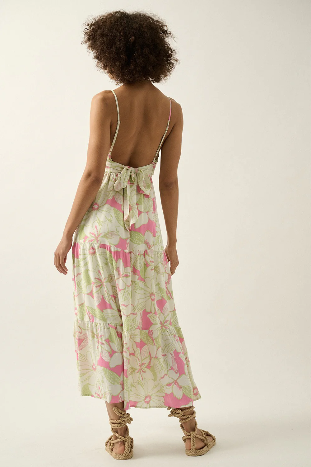 Pink Mint Floral V Neck Wrap Open Back Maxi Dress - Image 2