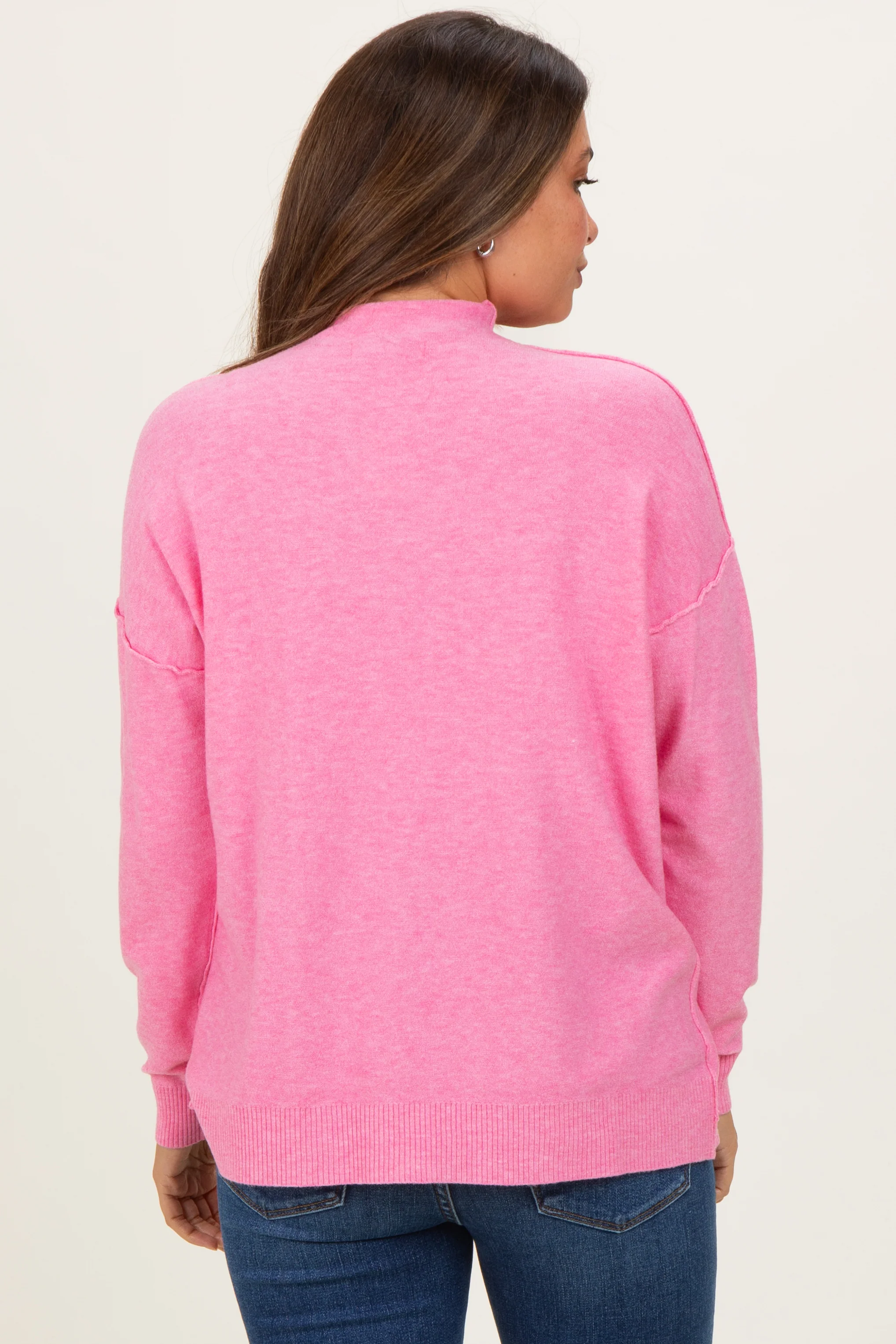 Pink Mock Neck Exposed Seam Maternity Sweater - Image 4