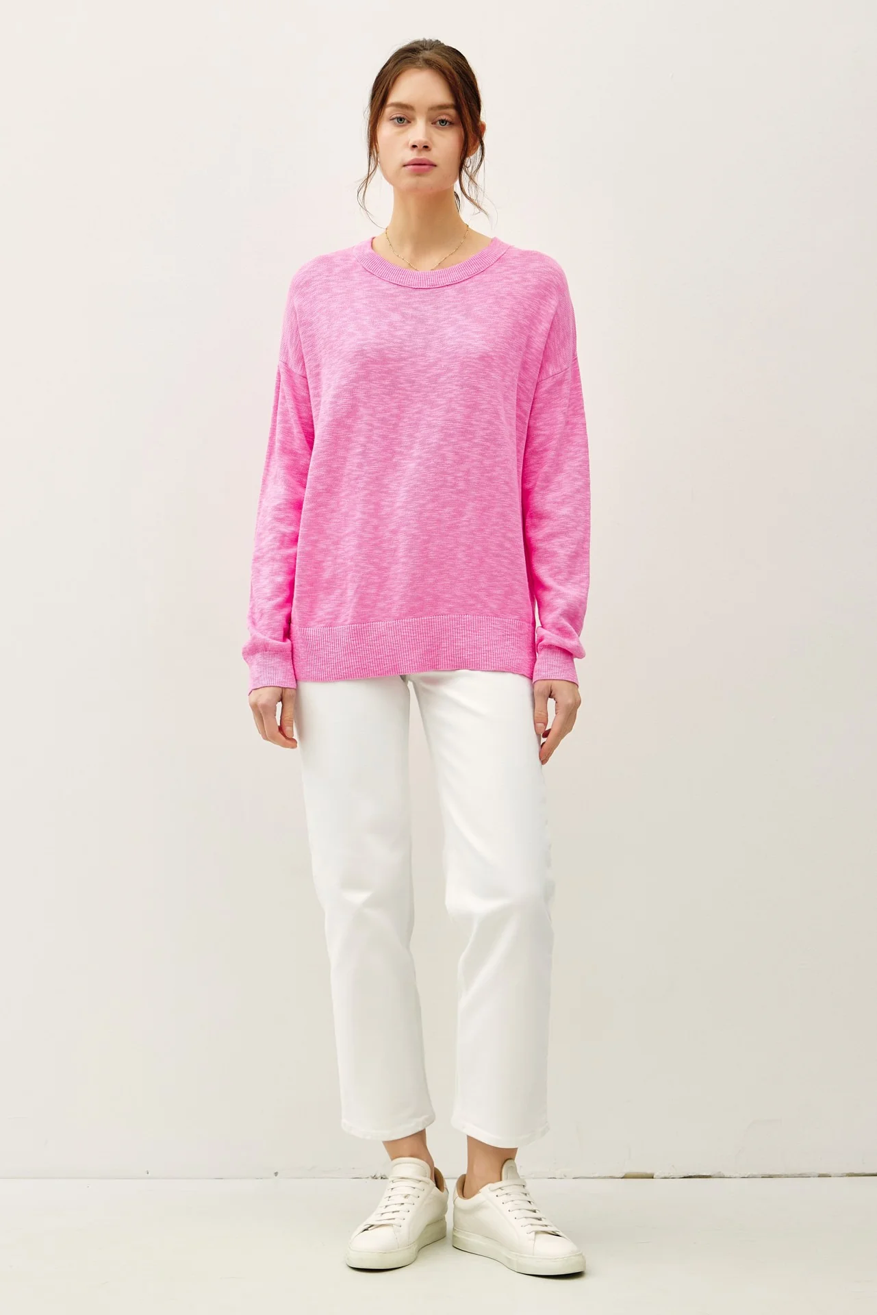 Pink Oversized Slub Knit Sweater - Image 3