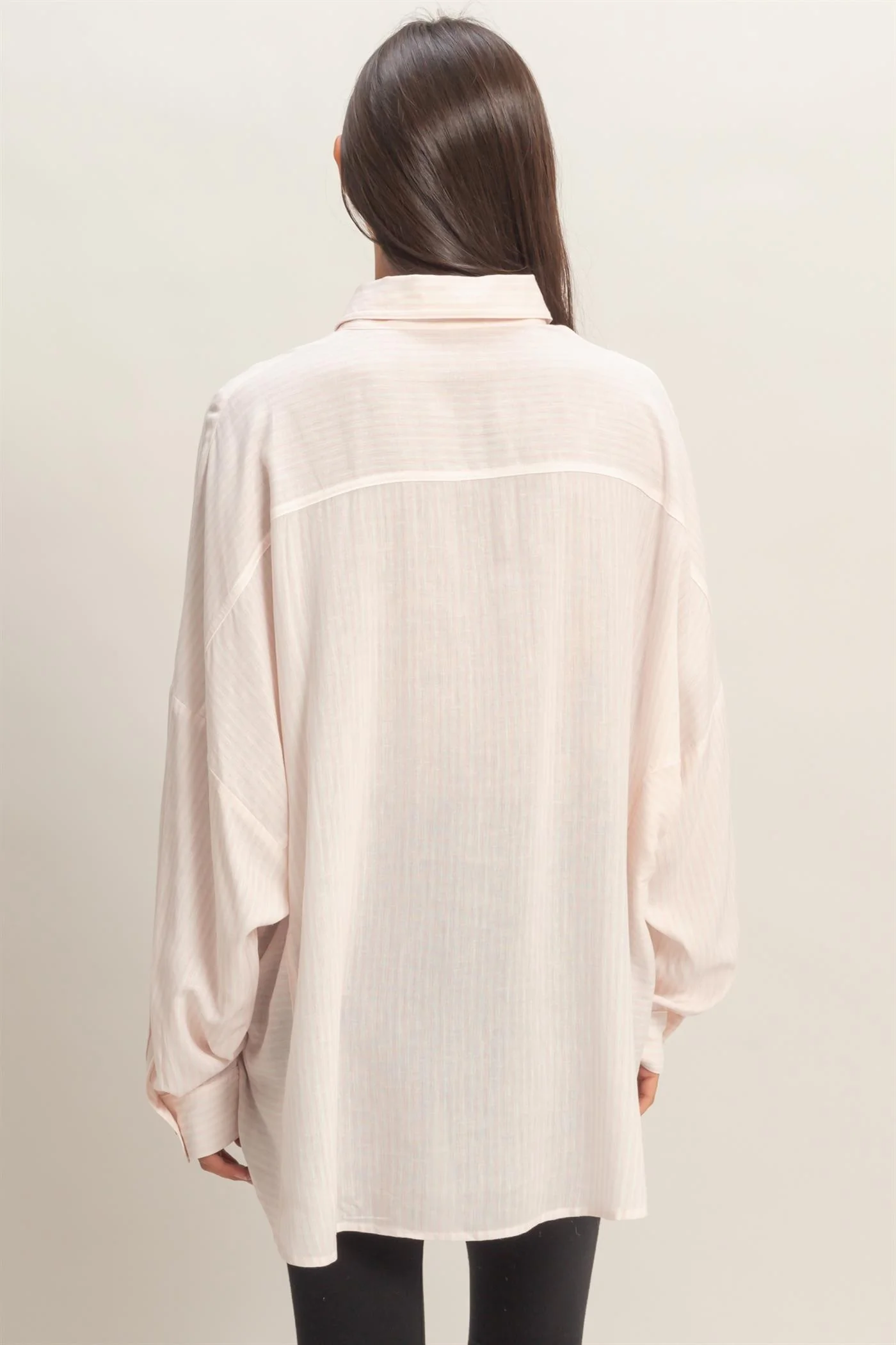 Pink Oversized Striped Button-Up Shirt - Image 3